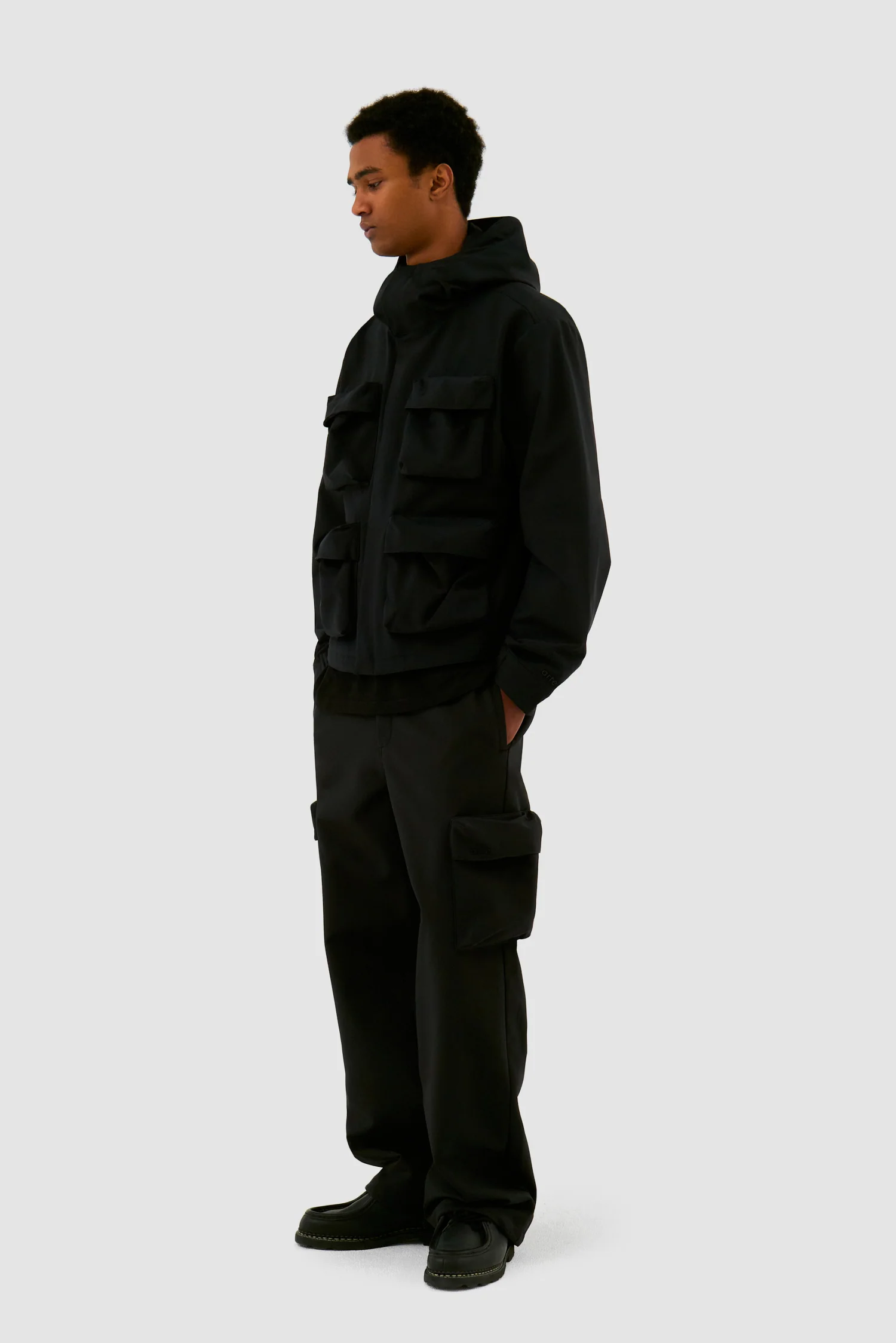 3D Pockets Hooded Nylon Jacket - Black - Image 6