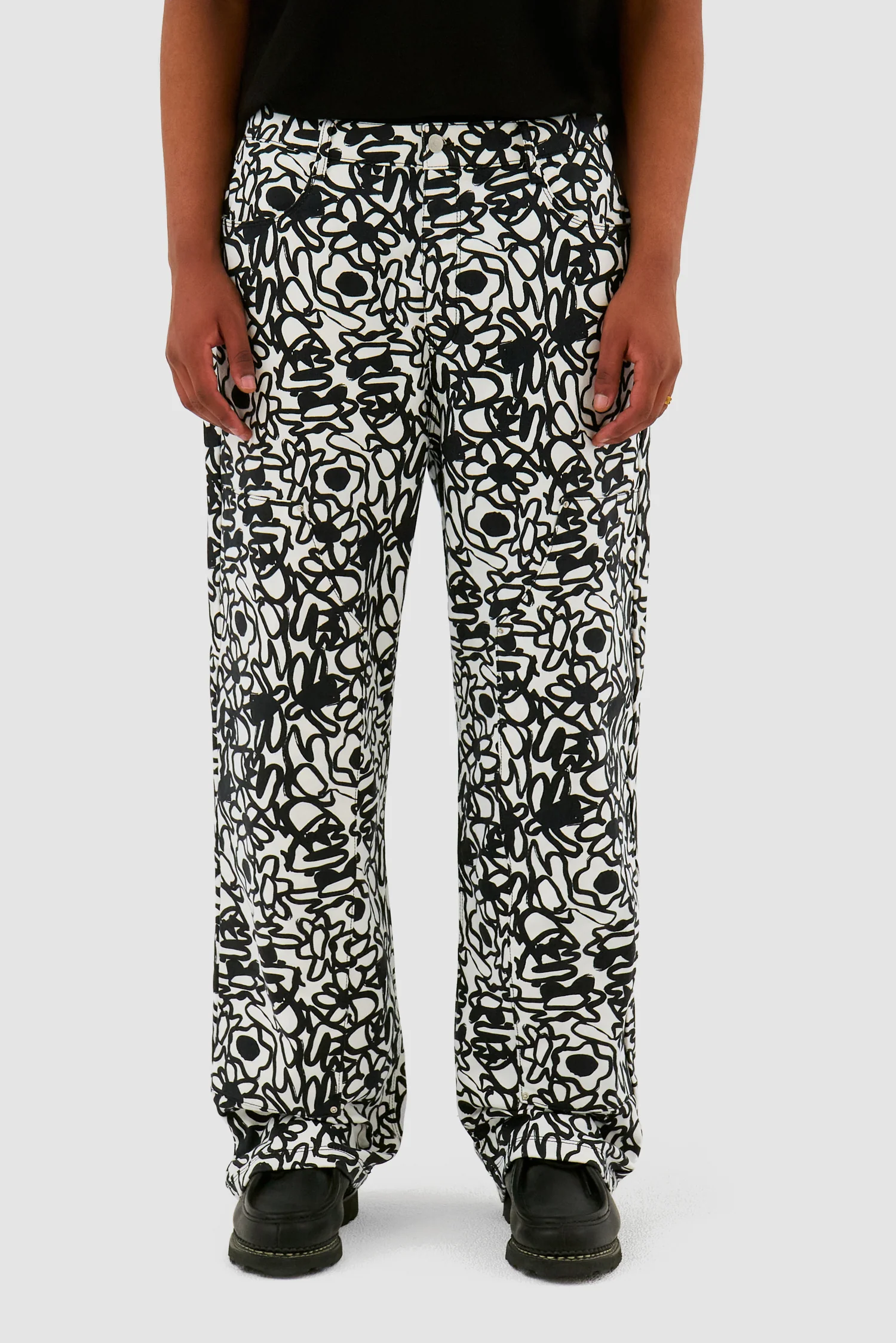 Allover Flowers Pants - Black/White - Image 2