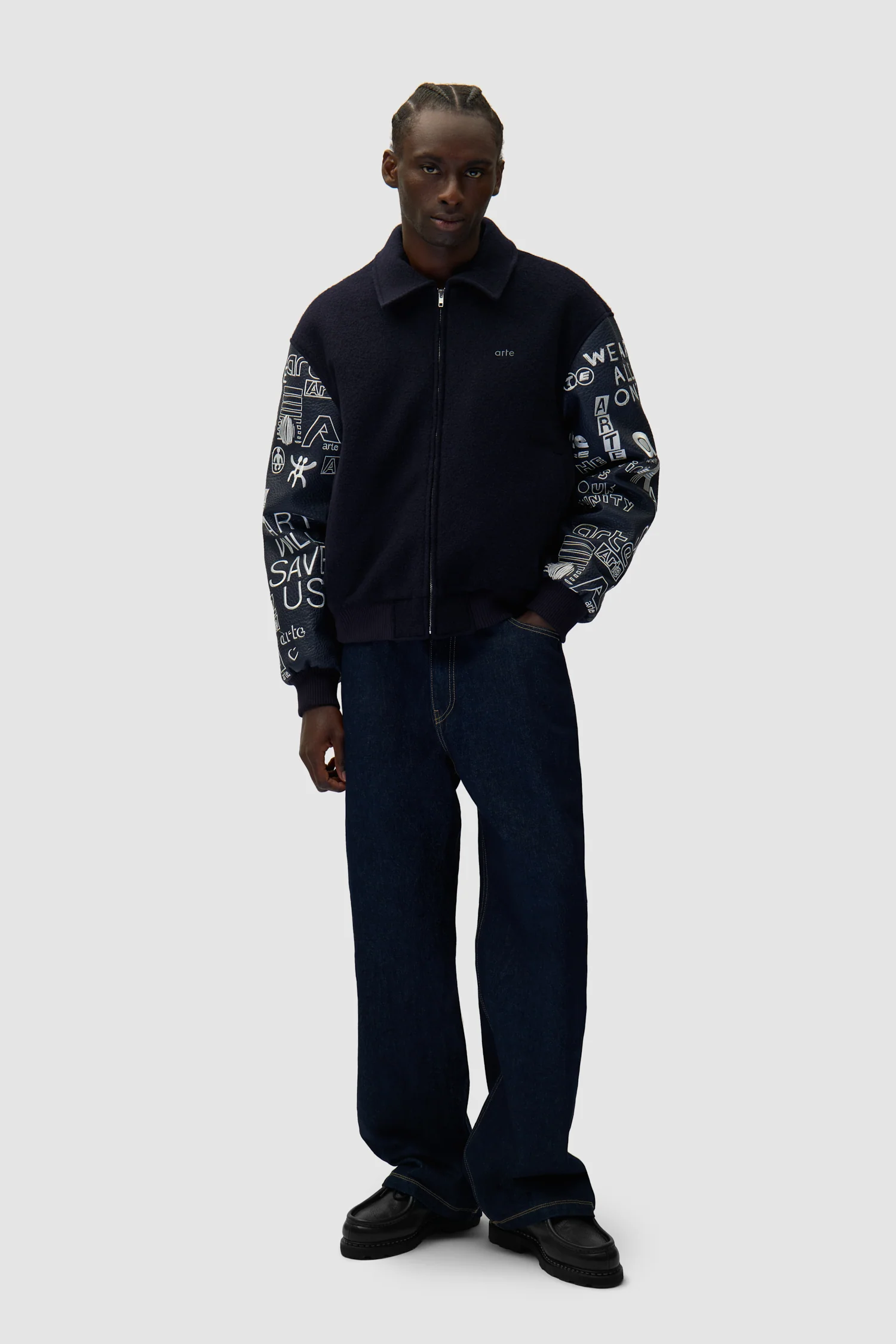 Graffiti Varsity Jacket - Navy - Image 4