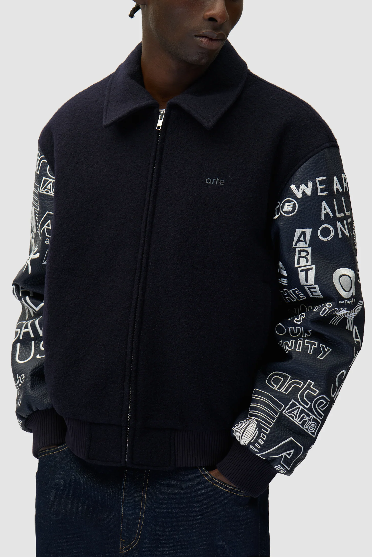 Graffiti Varsity Jacket - Navy - Image 7