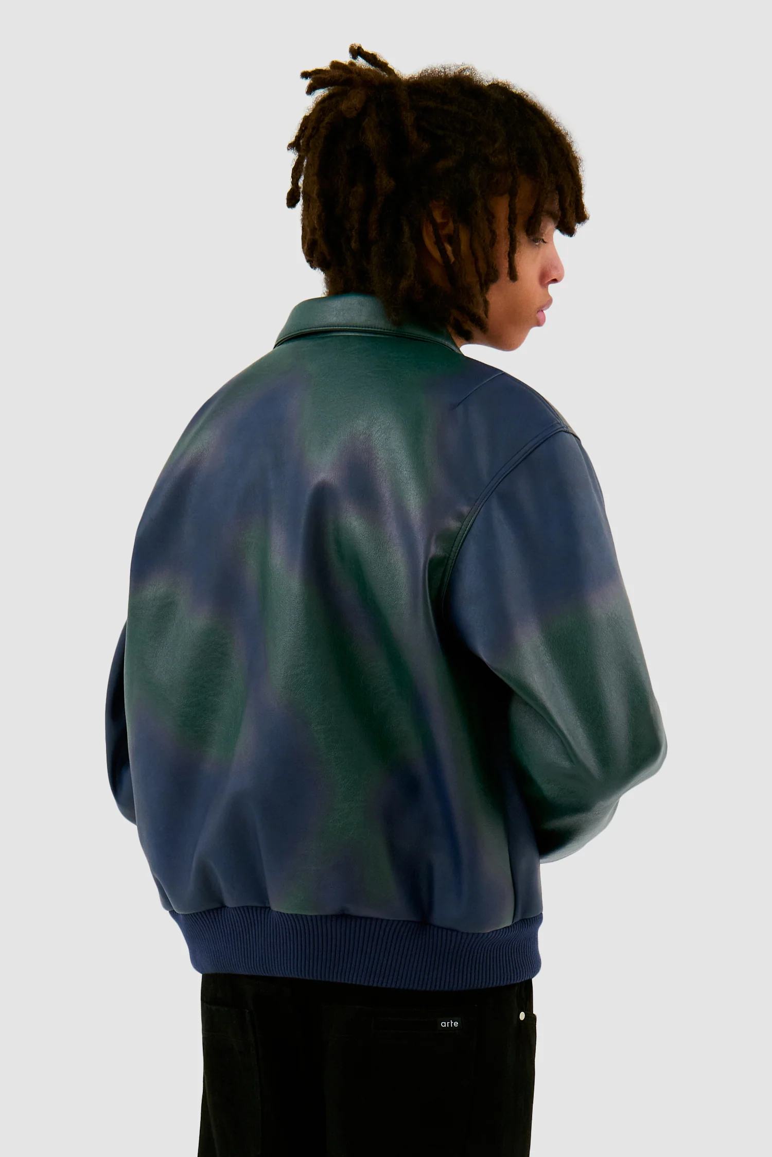 Artisan Leather Jacket - Navy/Green - Image 2