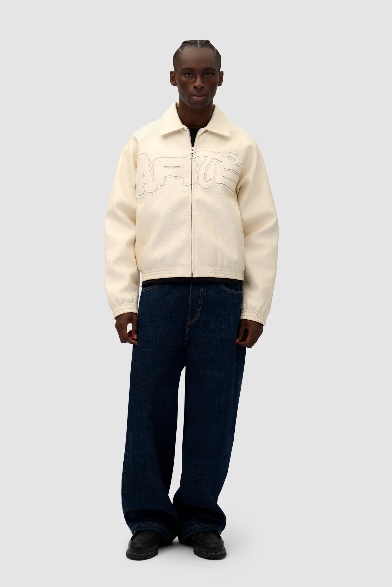 Big Logo Leather Jacket - Cream - Image 4