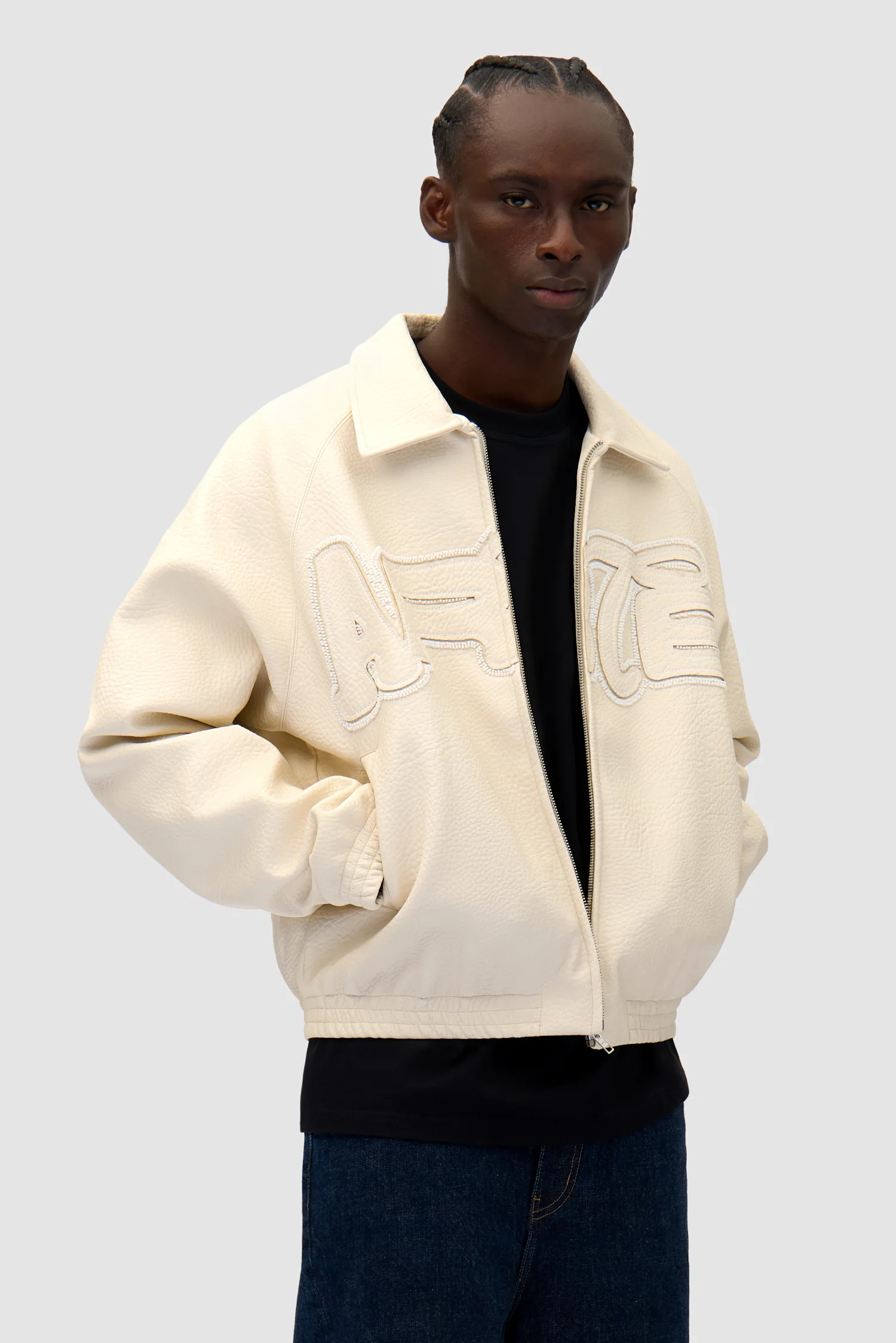 Big Logo Leather Jacket - Cream - Image 7