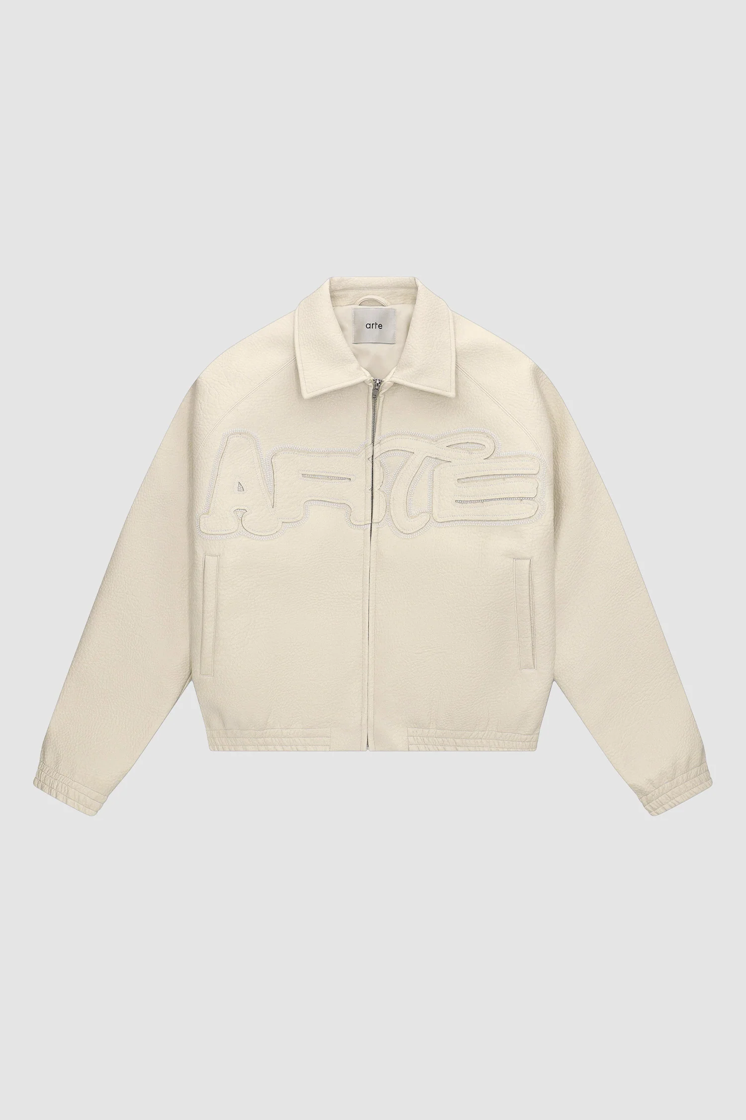 Big Logo Leather Jacket - Cream - Image 9