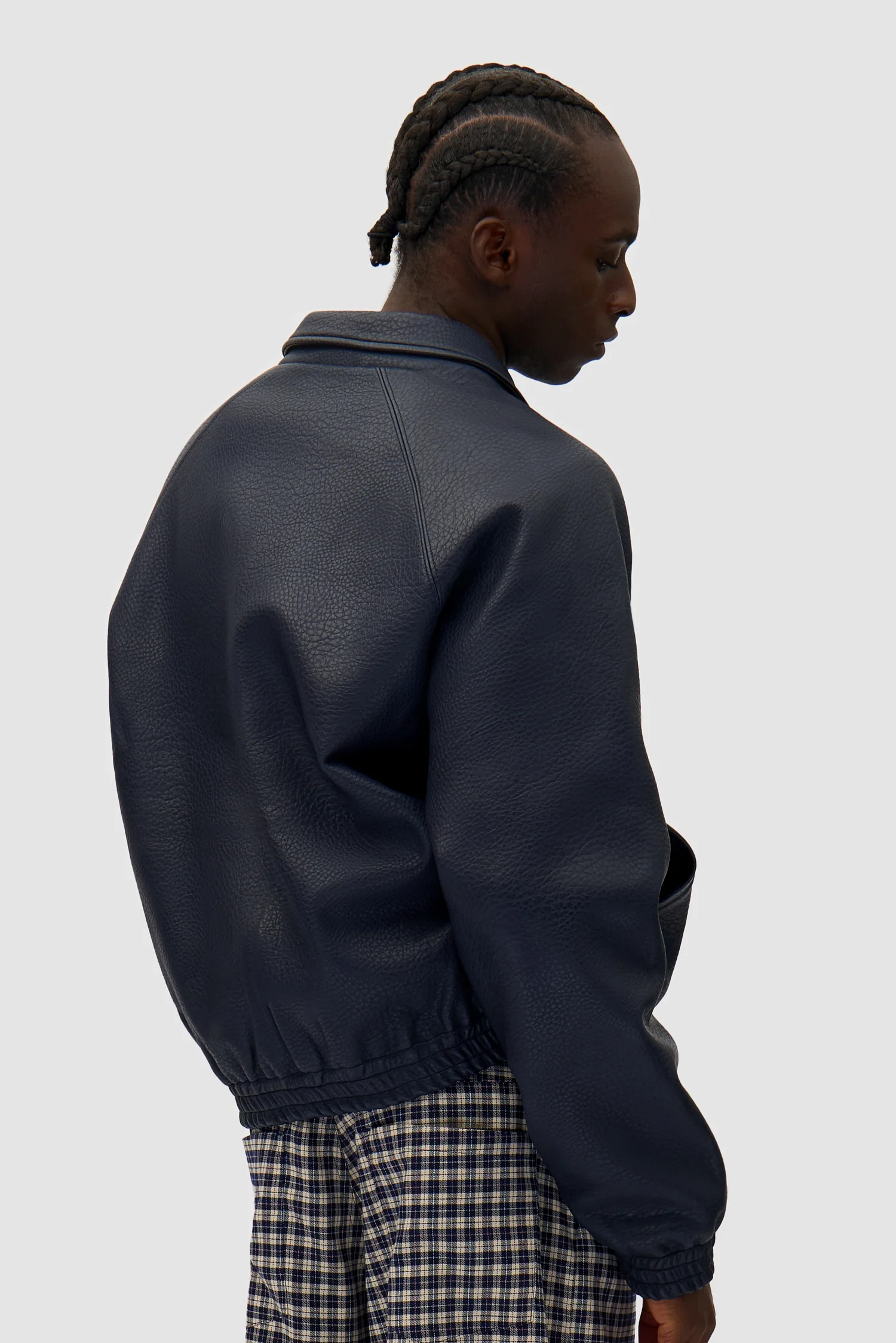 Big Logo Leather Jacket - Navy - Image 3