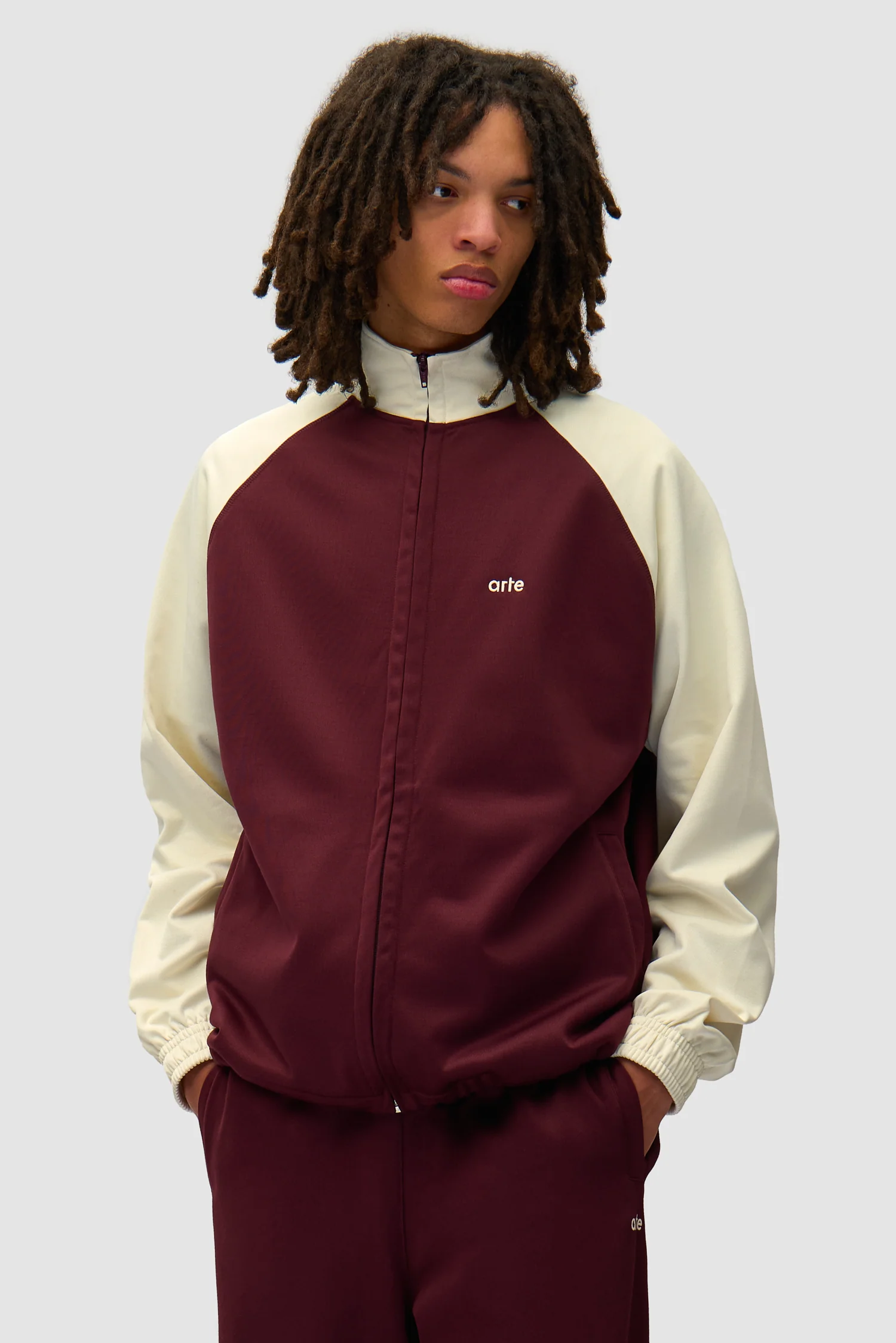 Carded Tracksuit Top - Bordeaux/Cream - Image 2