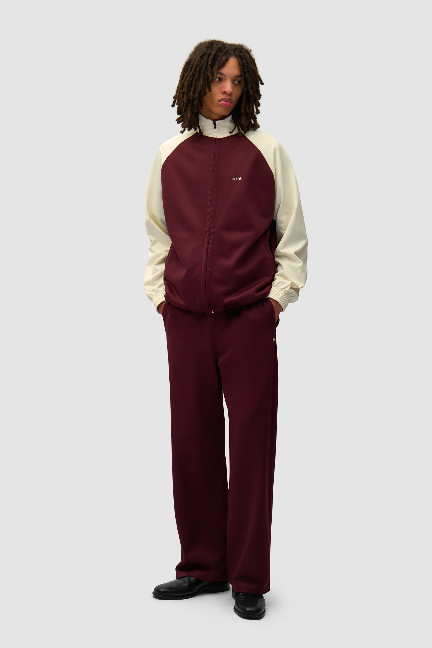 Carded Tracksuit Top - Bordeaux/Cream - Image 4