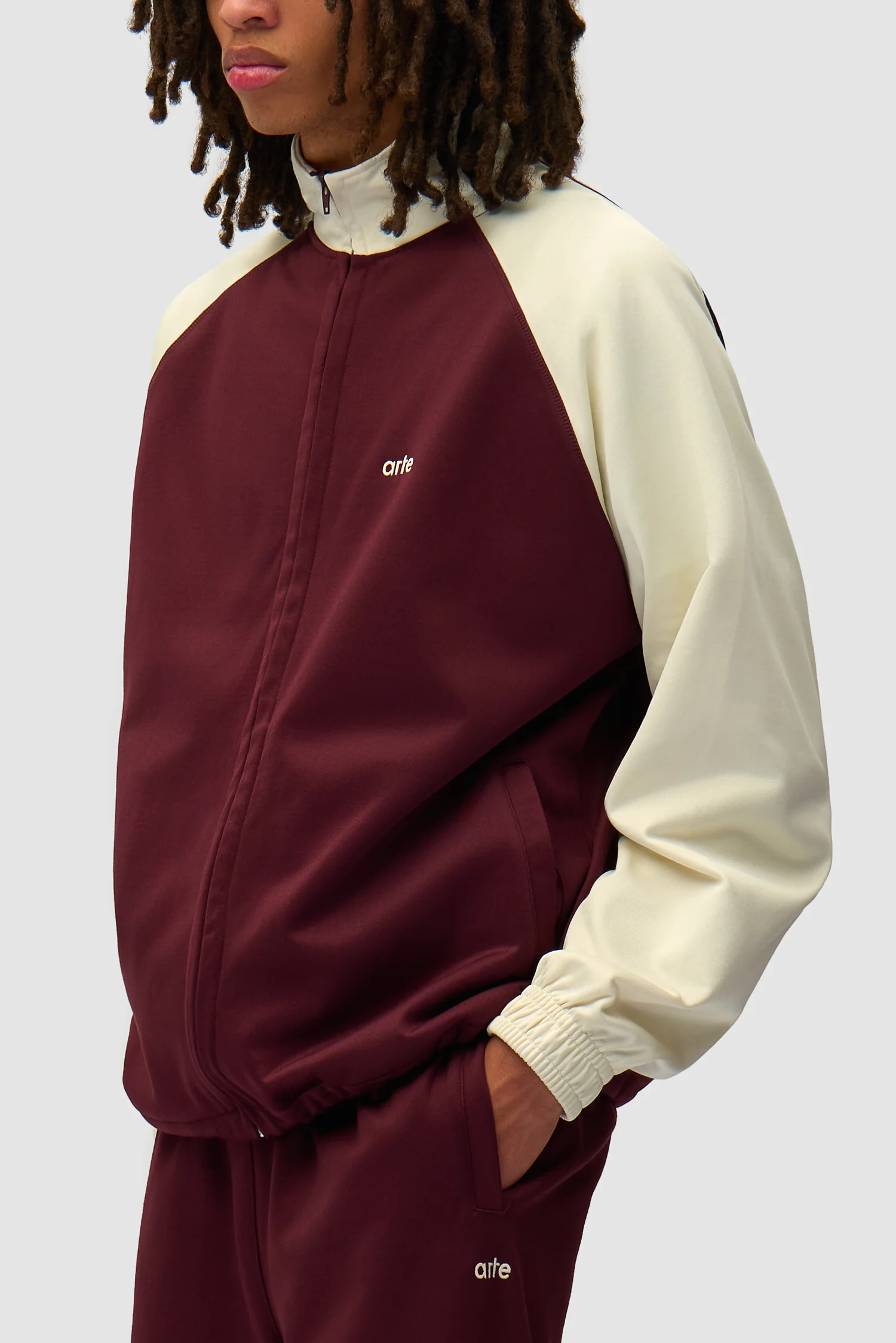 Carded Tracksuit Top - Bordeaux/Cream - Image 7