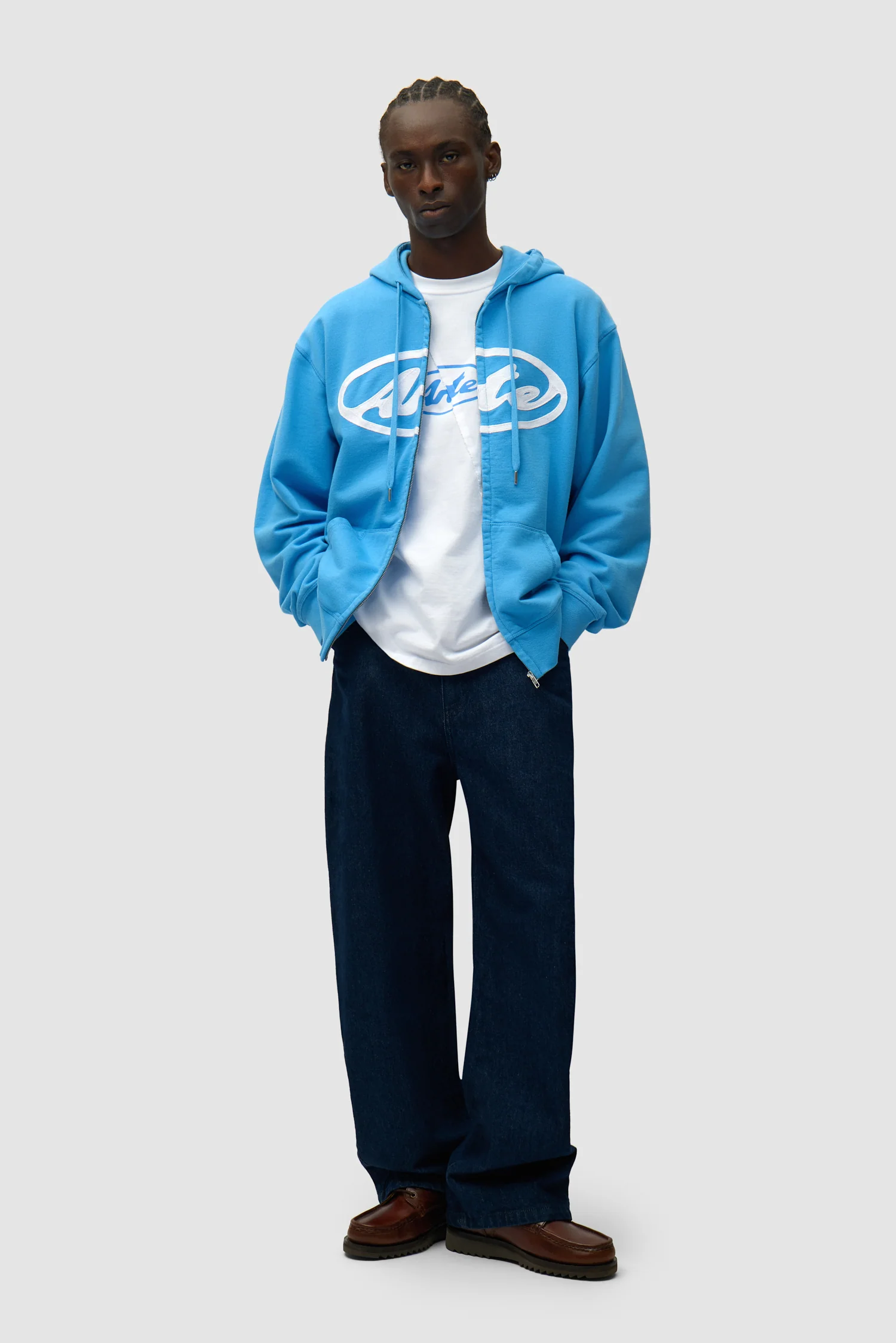 Circle Logo Zip Hoodie - Blue - Image 4