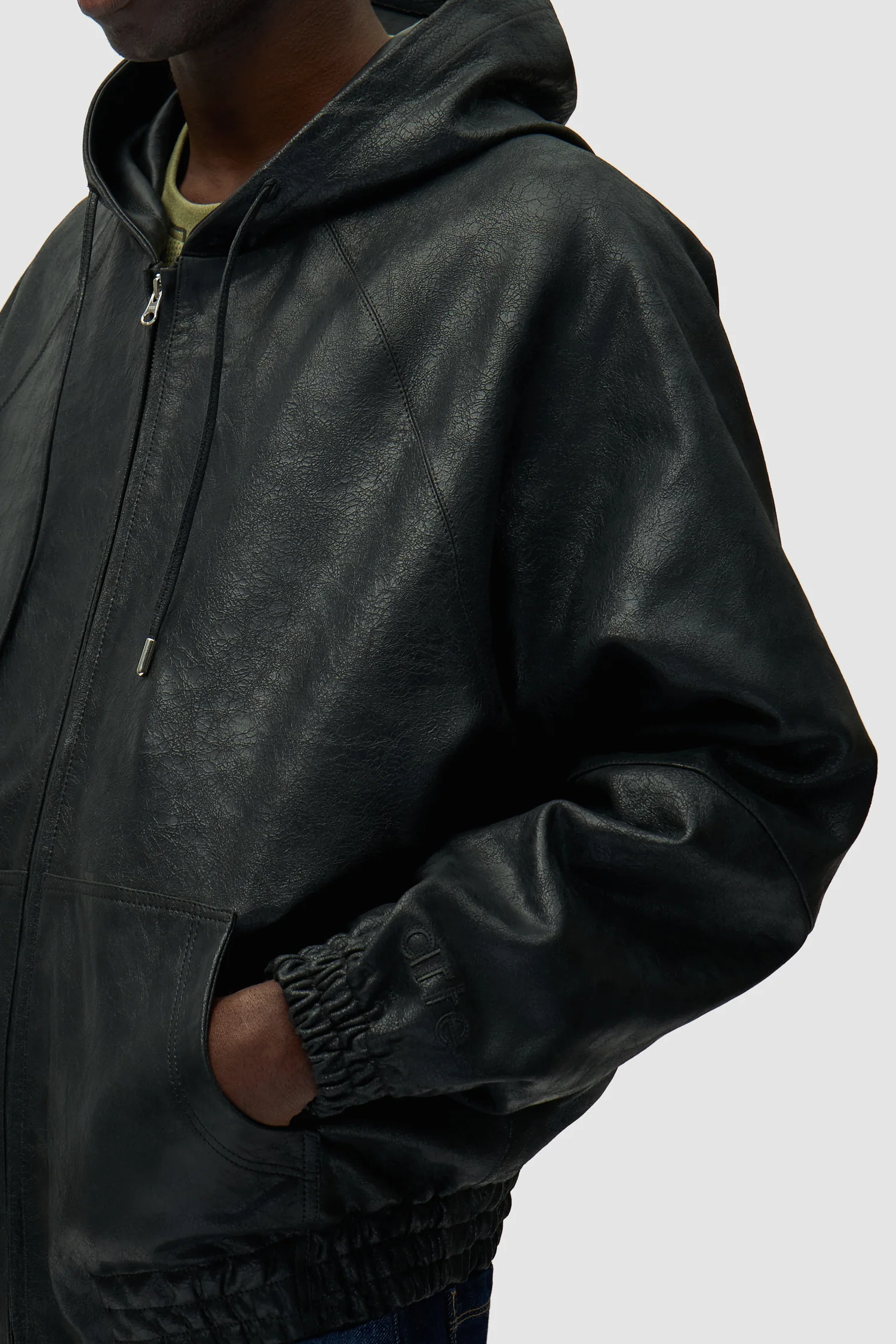 Cracked Leather Jacket - Black - Image 7