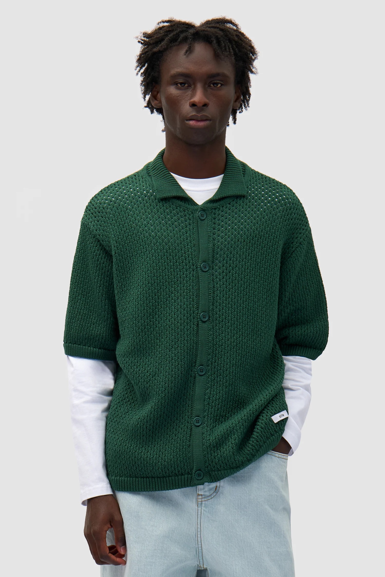 Crochet Knit Button Shirt - Green - Image 2