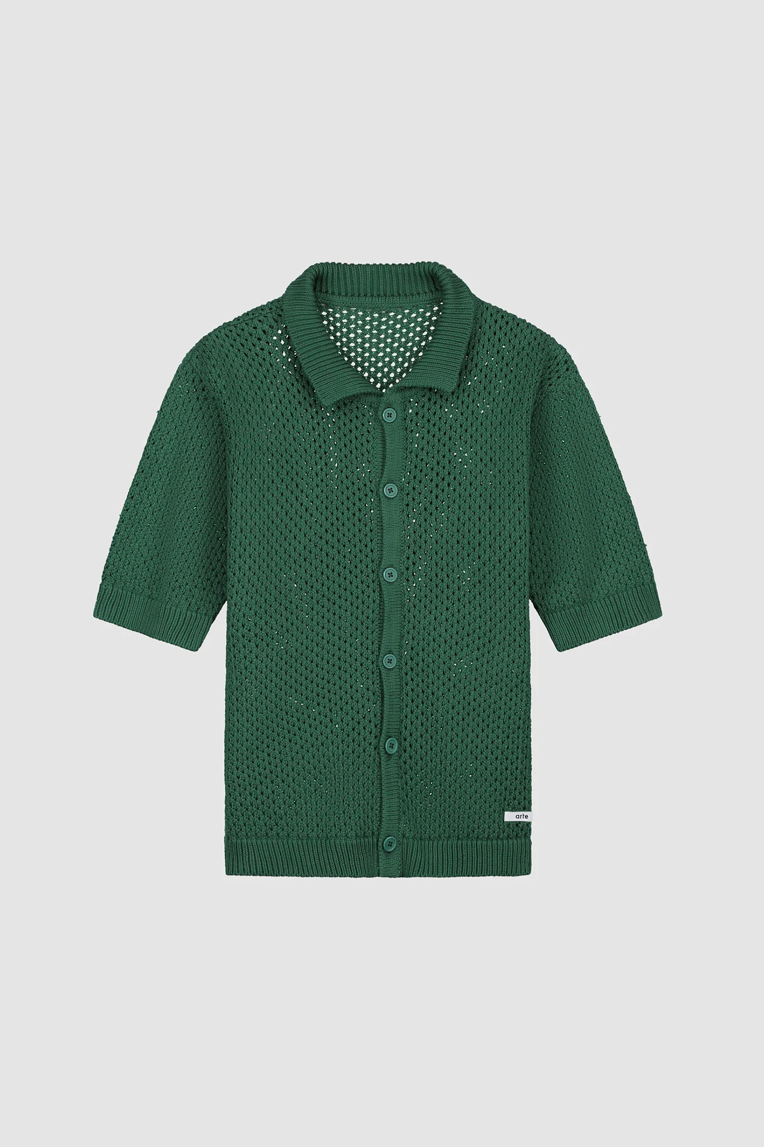 Crochet Knit Button Shirt - Green - Image 8