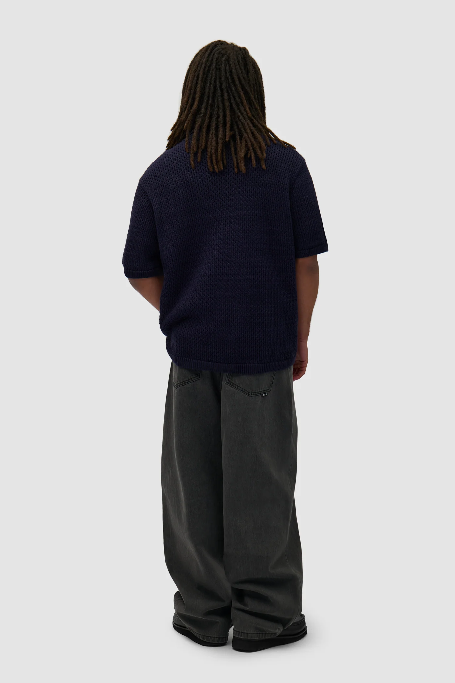 Crochet Knit Button Shirt - Navy - Image 6