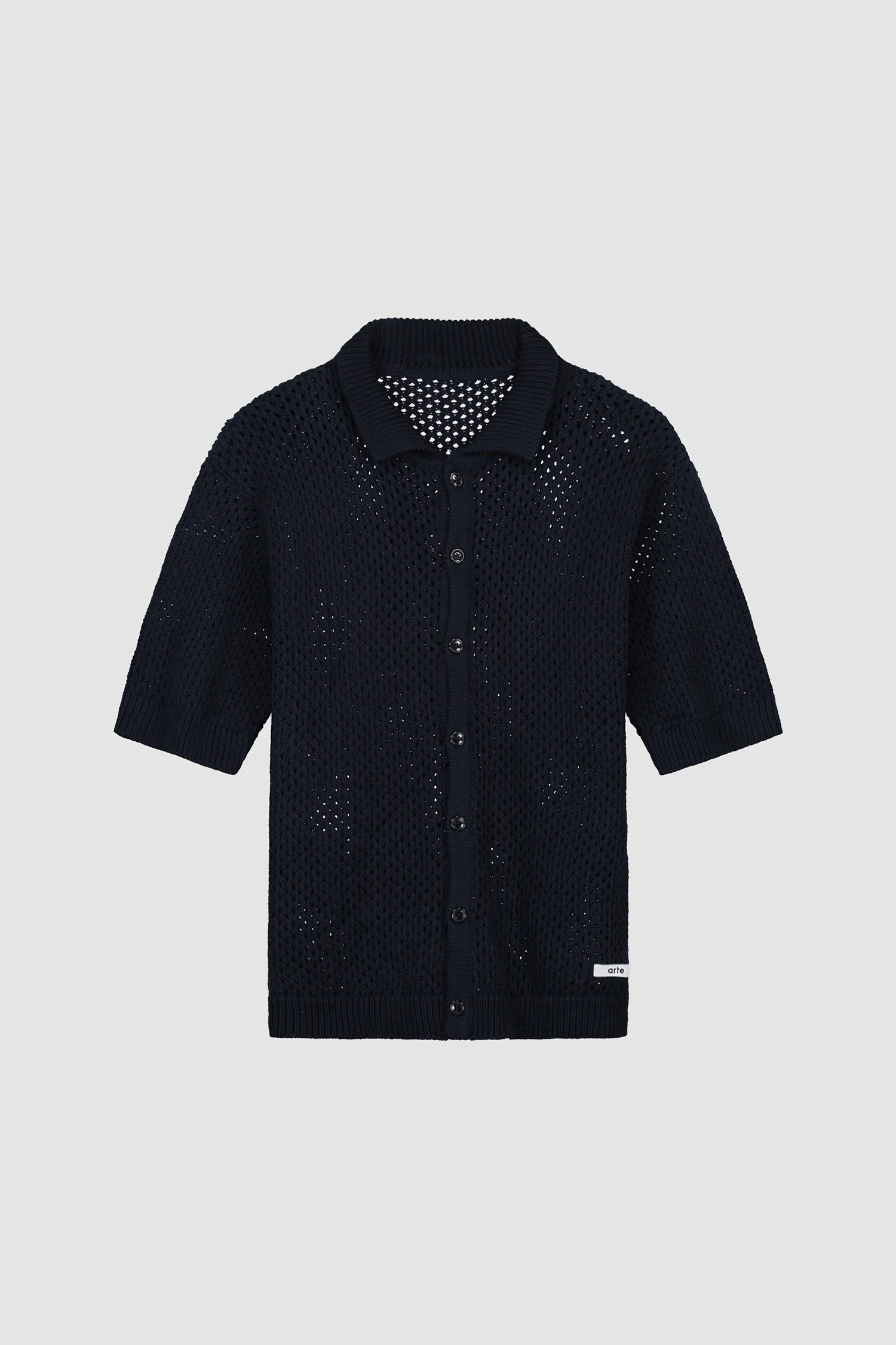 Crochet Knit Button Shirt - Navy - Image 8