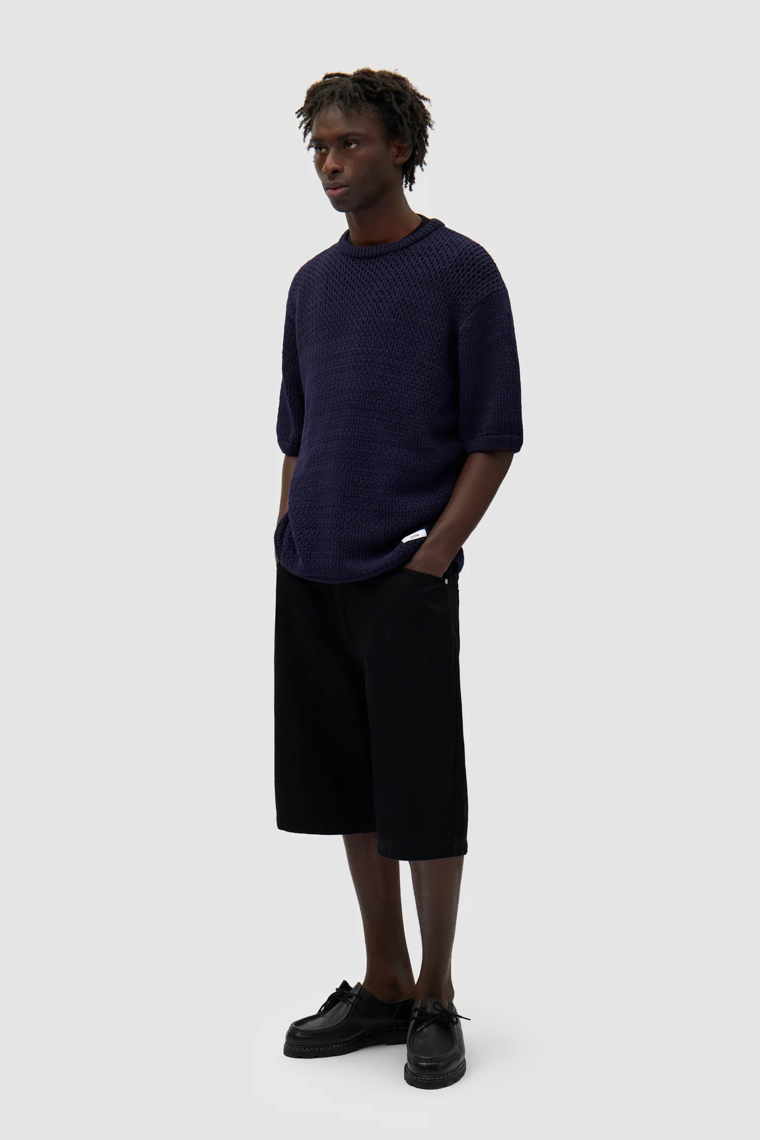 Crochet Knit T-shirt - Navy - Image 5