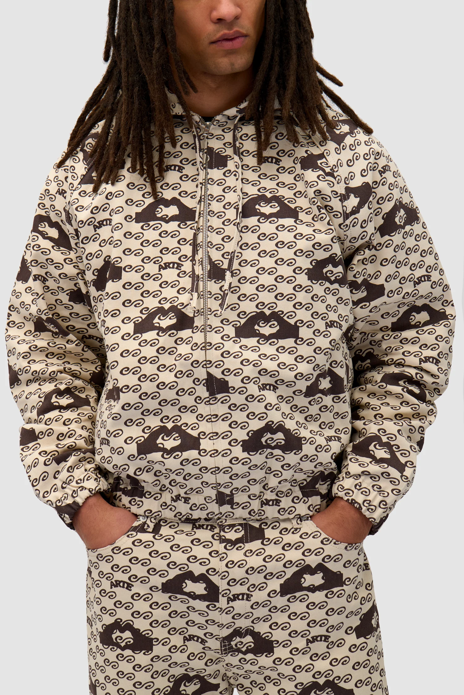Hand Heart Print Jacket - Cream/Brown - Image 7
