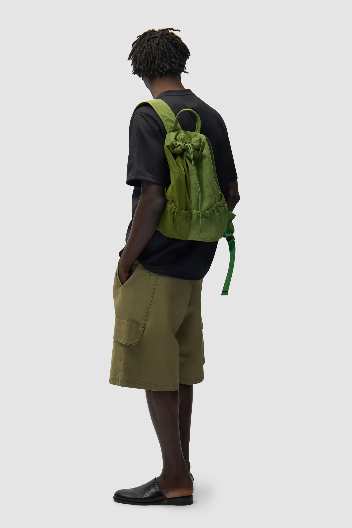 Drawstring Nylon Backpack - Green - Image 3