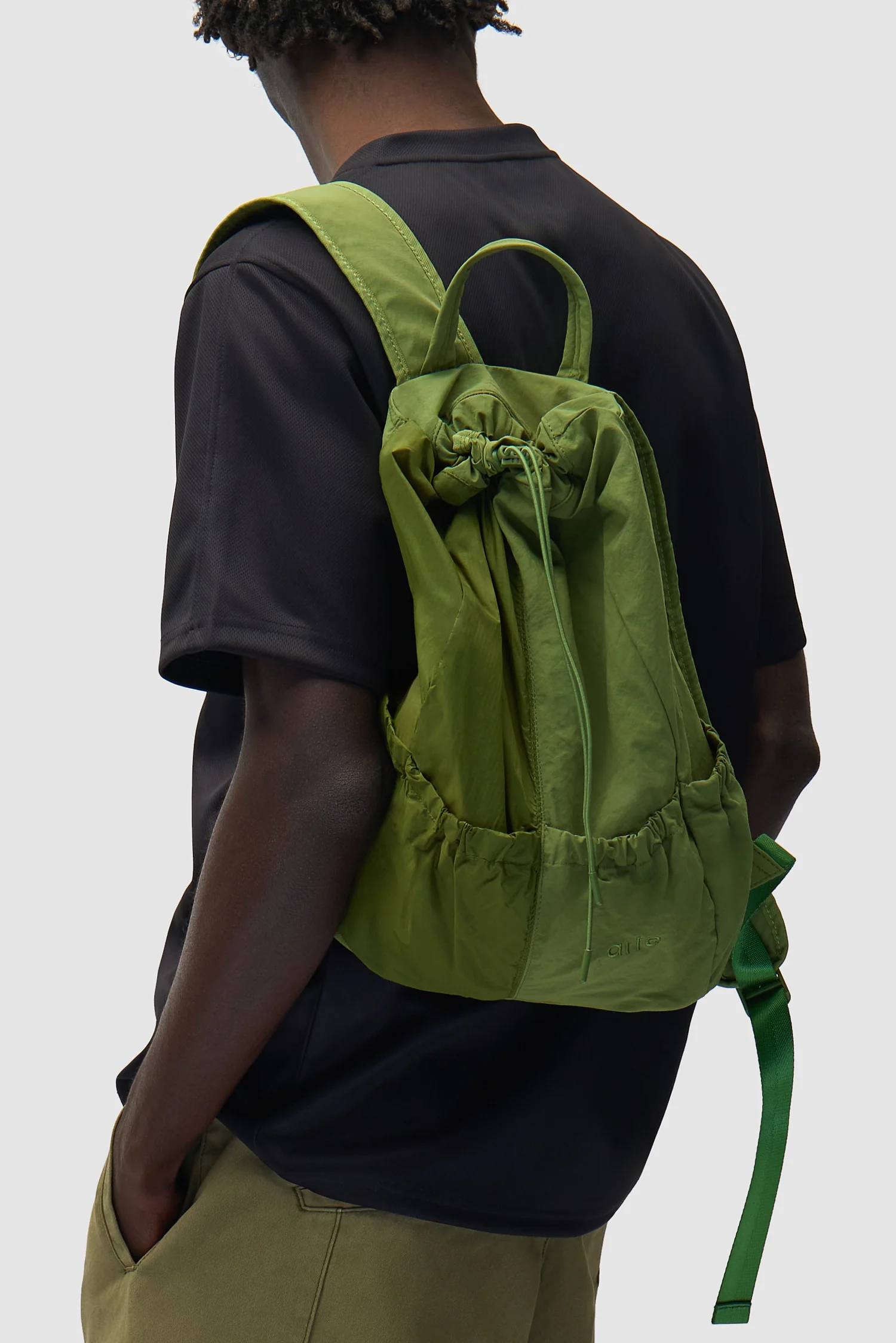Drawstring Nylon Backpack - Green - Image 4