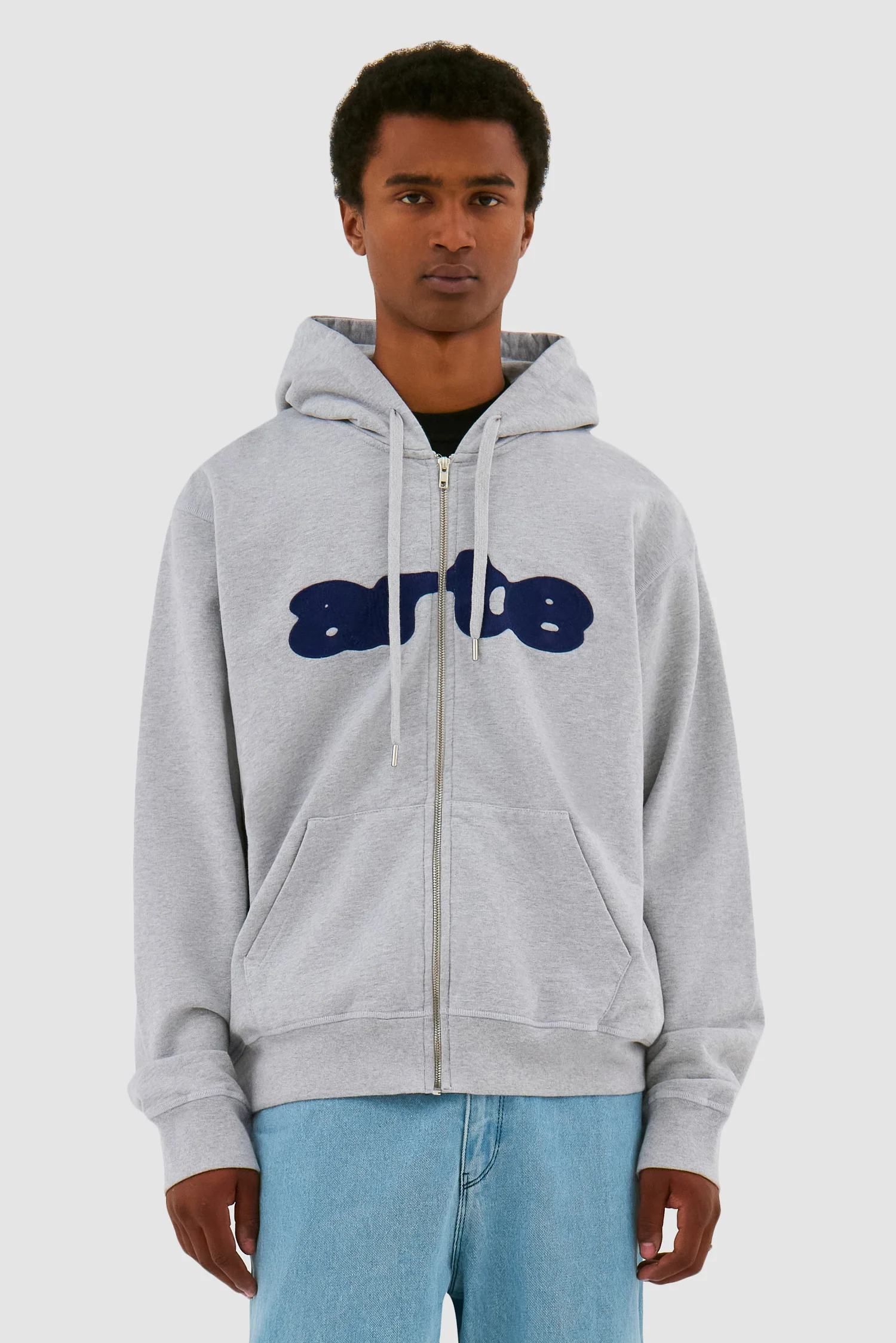 Embroidery Zip Hoodie - Grey - Image 2