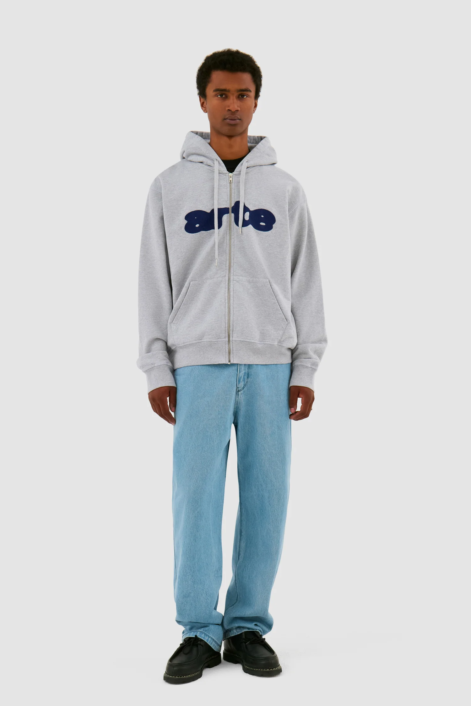 Embroidery Zip Hoodie - Grey - Image 4