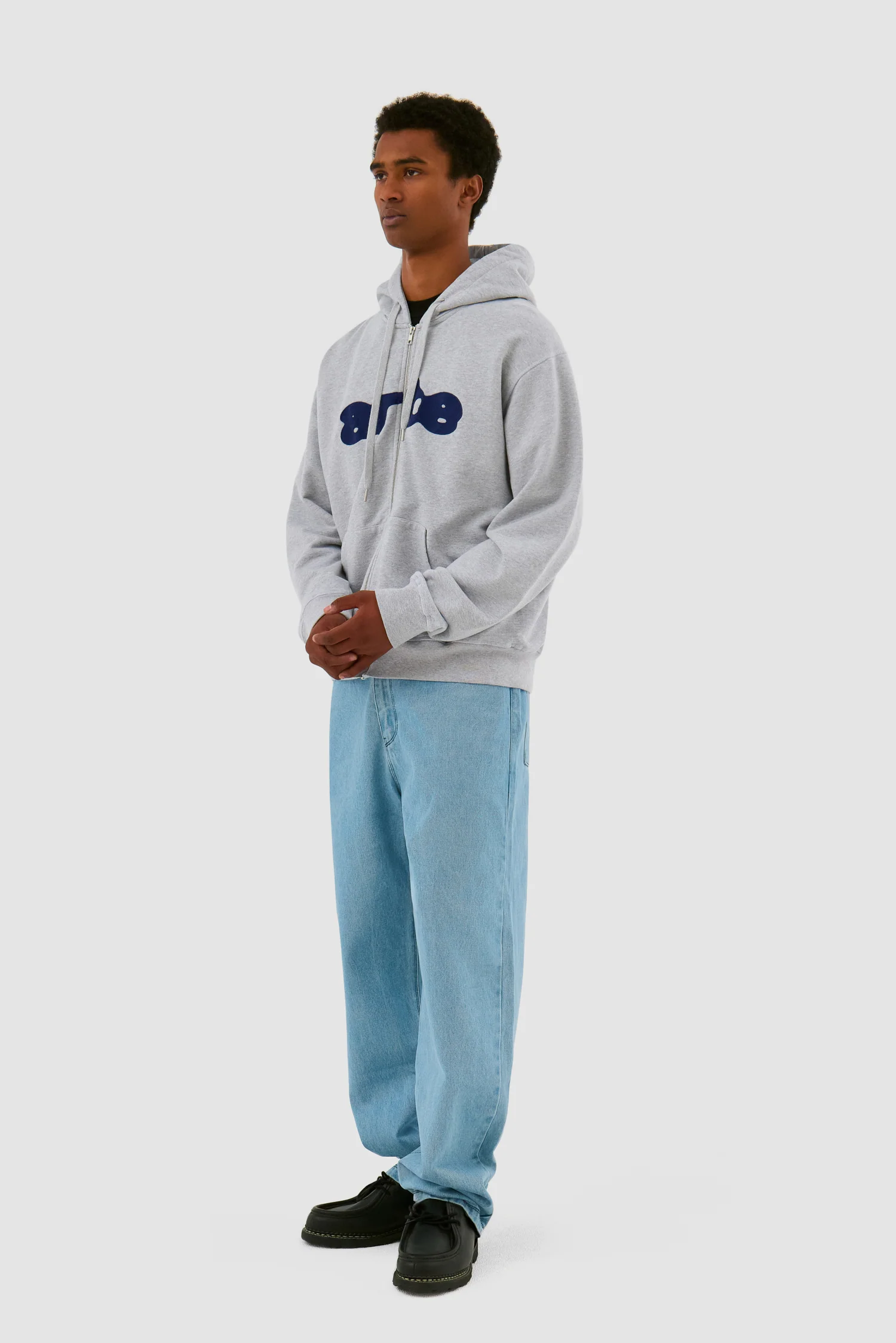 Embroidery Zip Hoodie - Grey - Image 5
