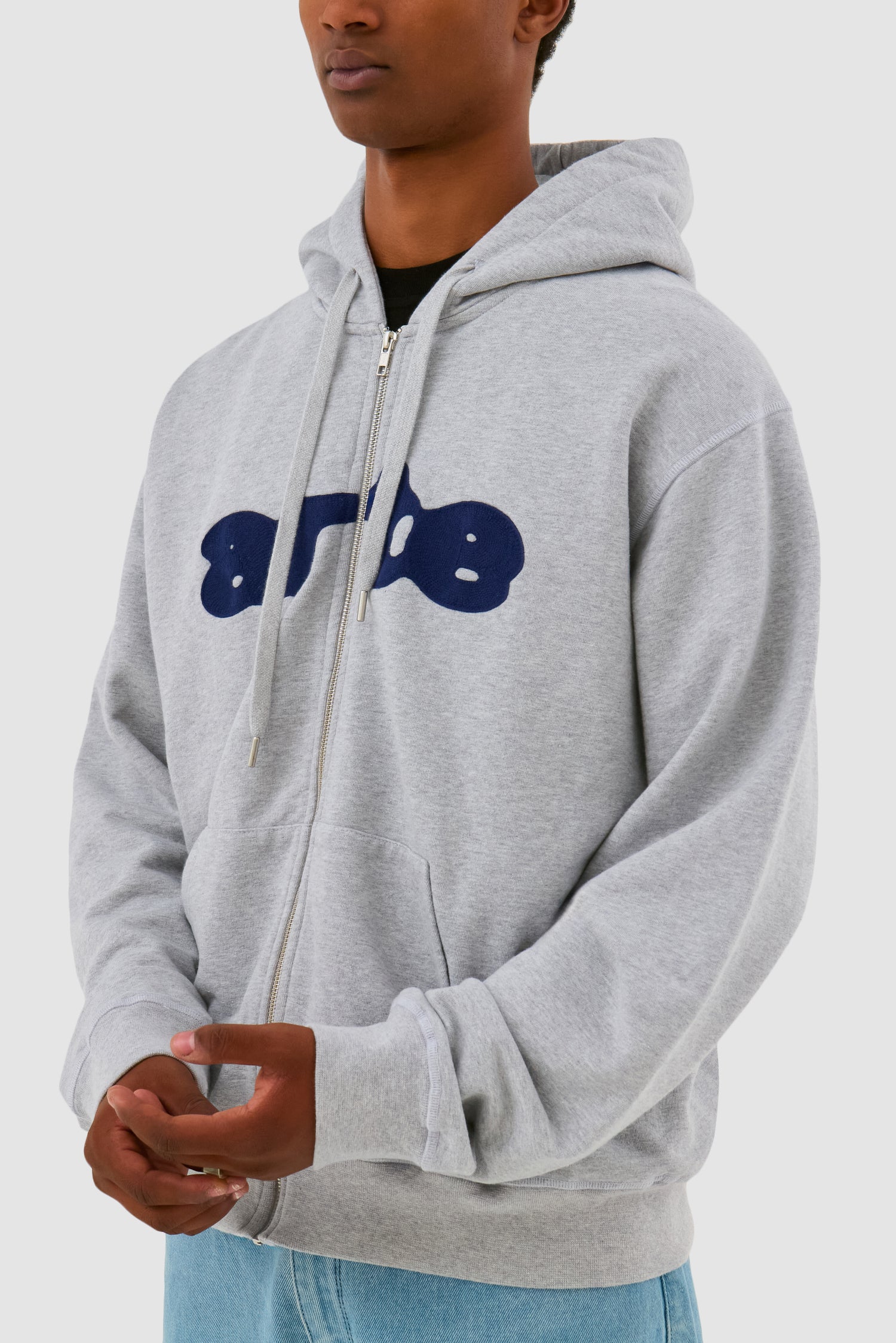 Embroidery Zip Hoodie - Grey - Image 7