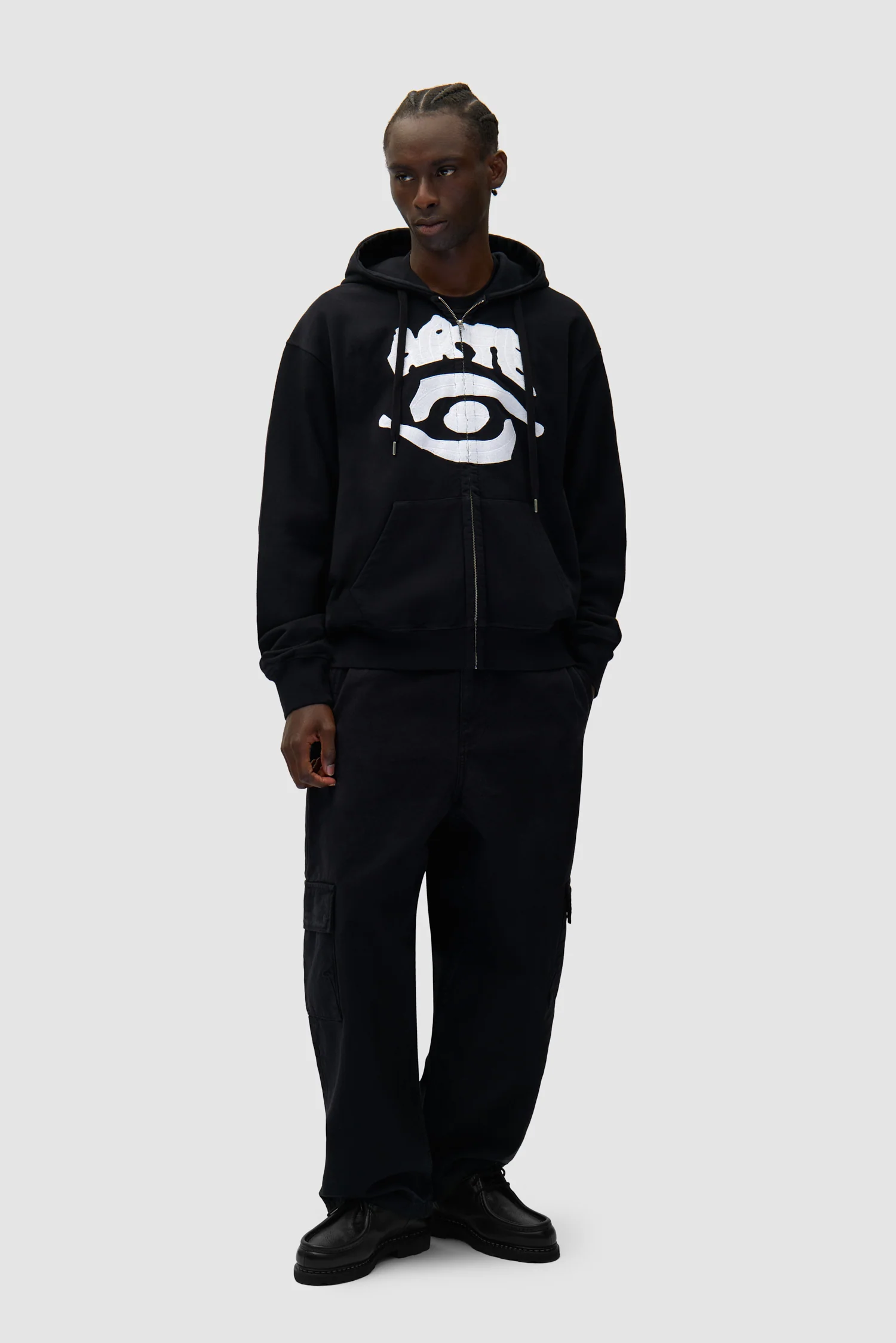 Eye Front Zip Hoodie - Black - Image 4