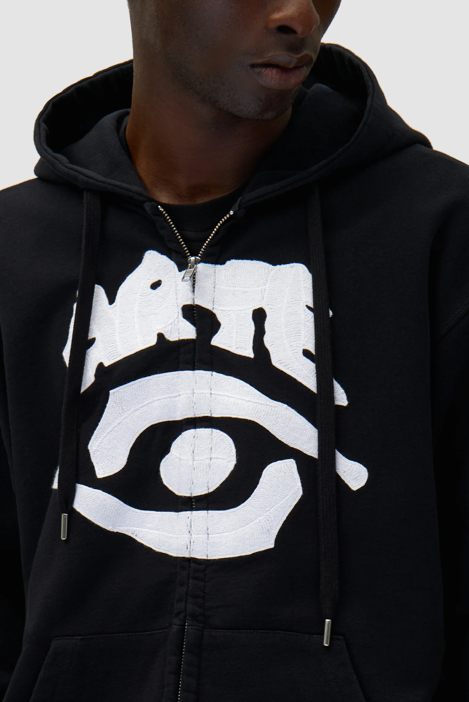 Eye Front Zip Hoodie - Black - Image 6