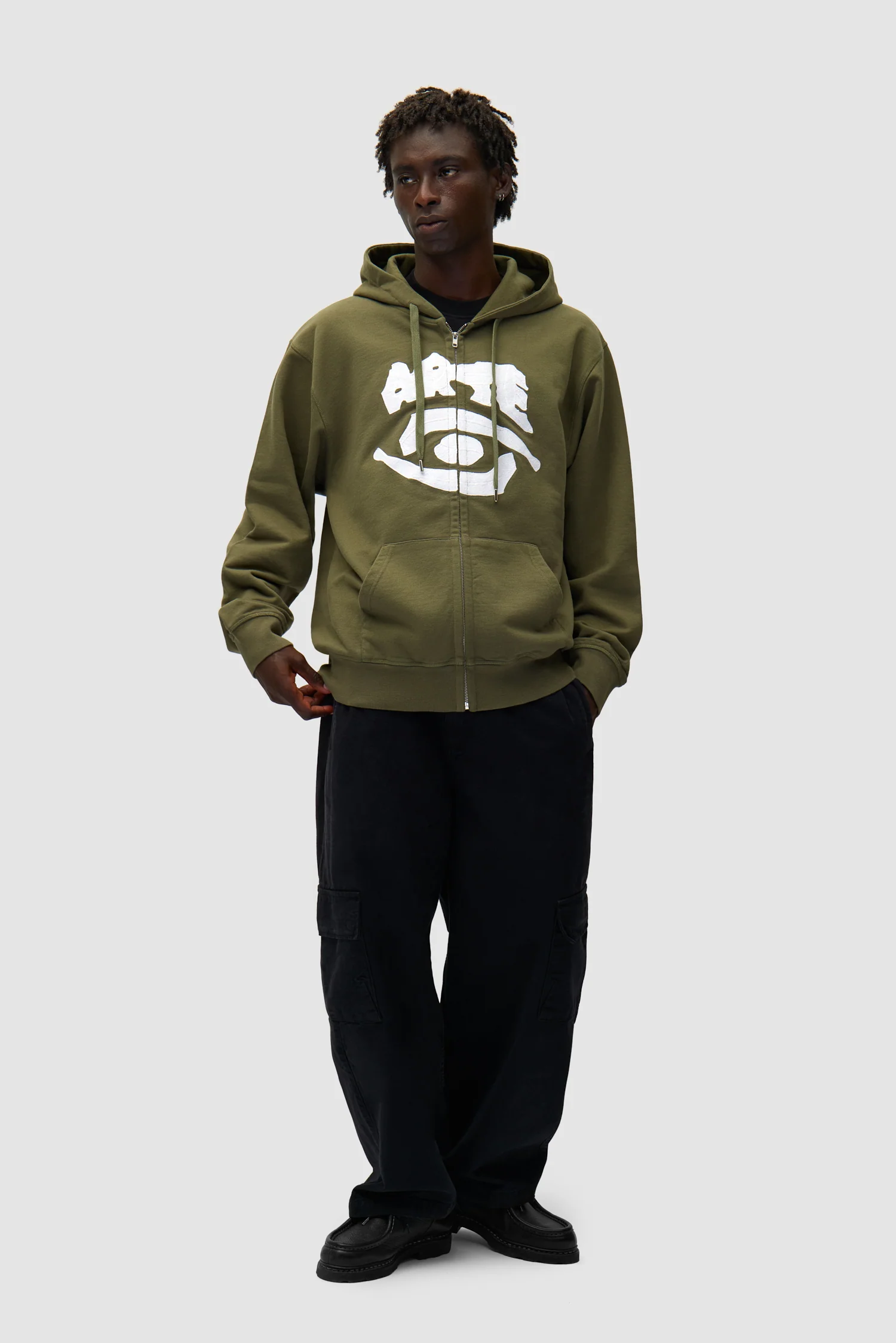 Eye Front Zip Hoodie - Green - Image 5