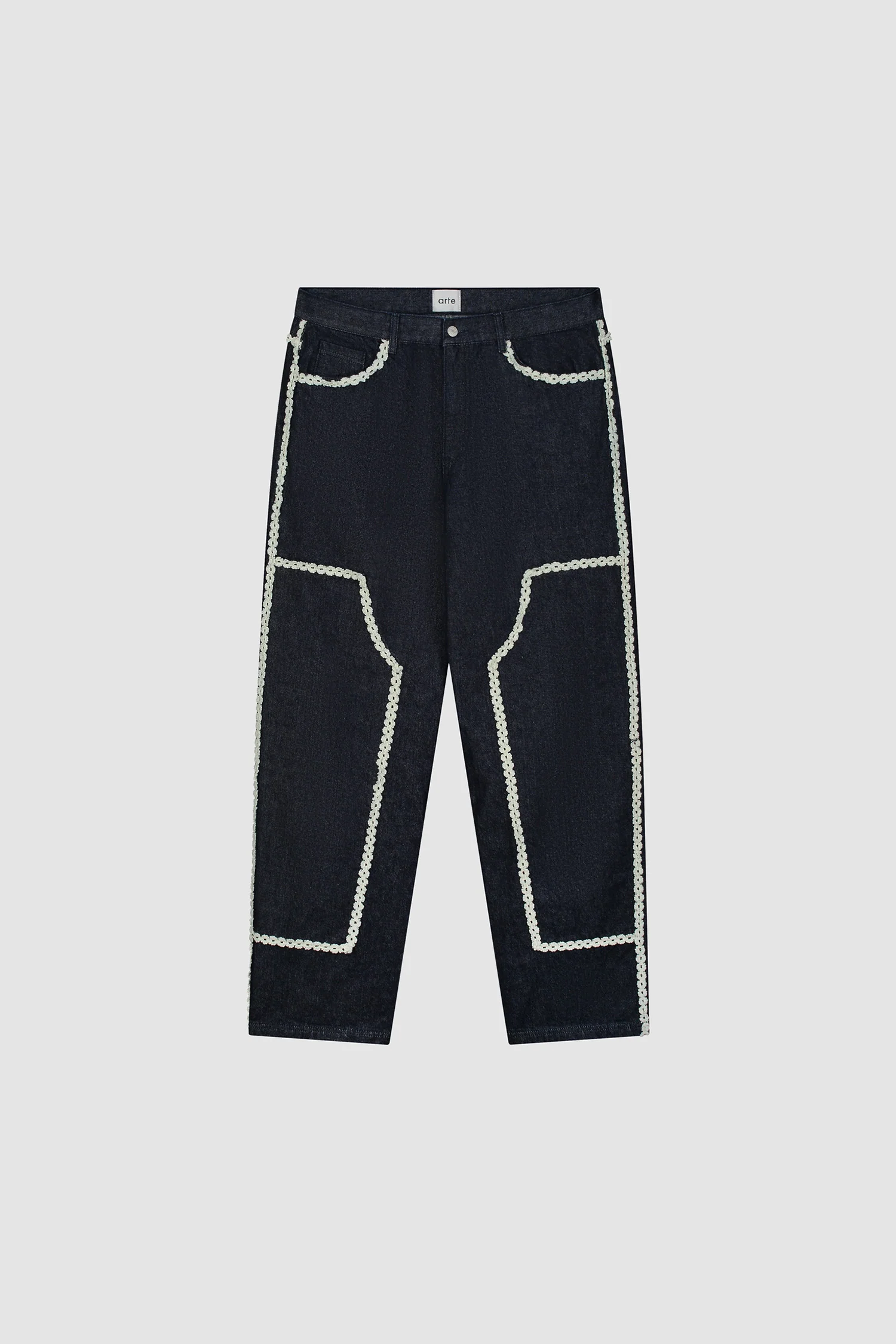 Flower Trim Denim Pants - Dark Wash - Image 9