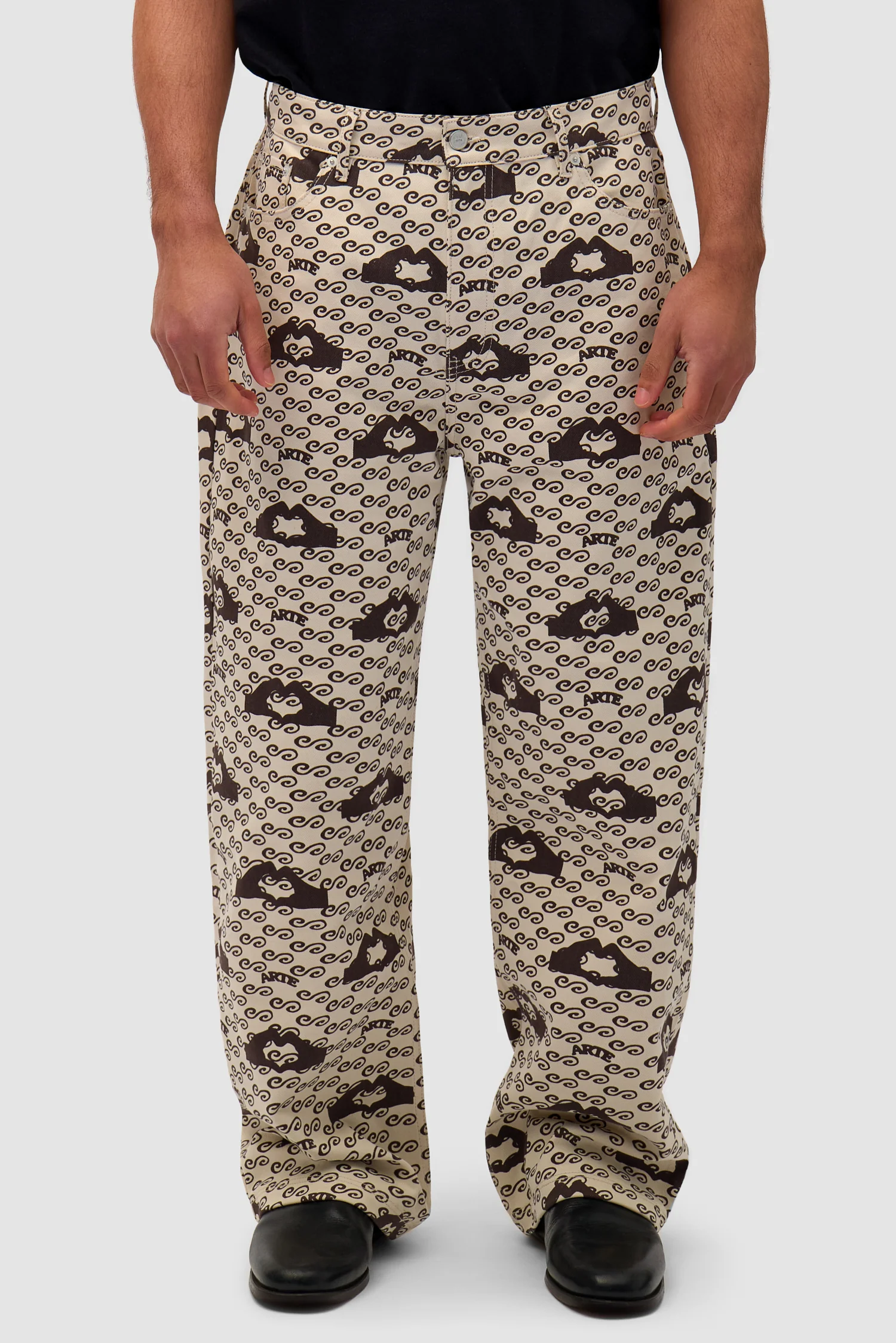Hand Heart Print Pants - Cream/Brown - Image 2