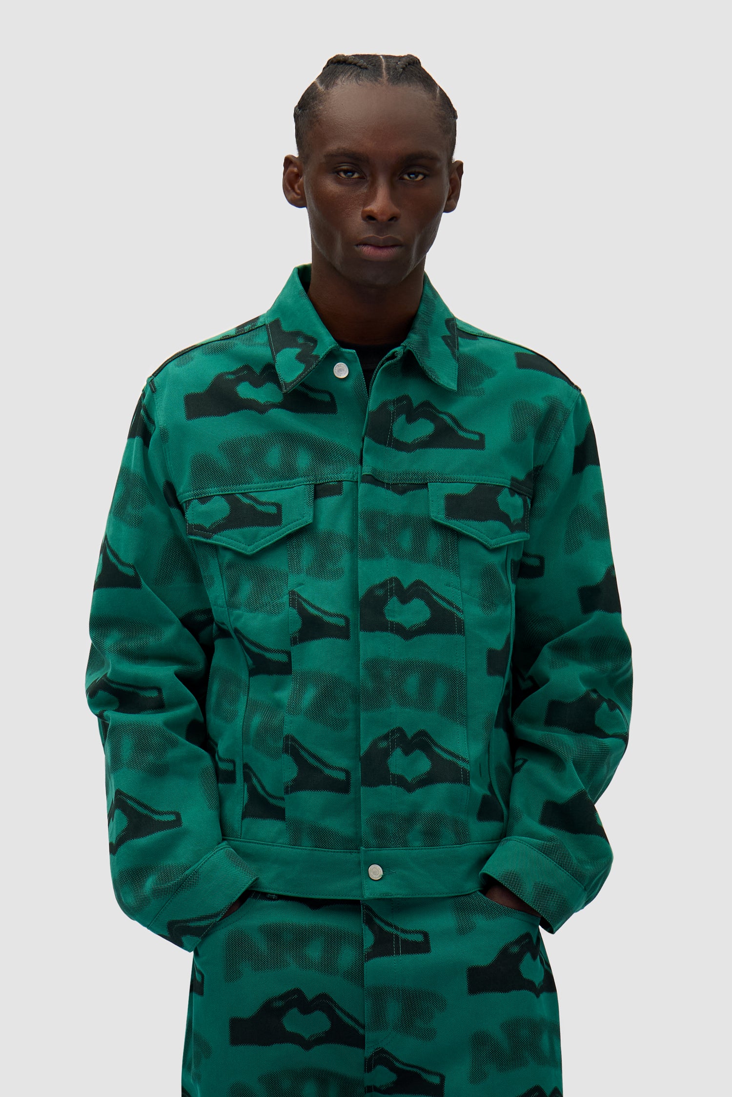Heart Printed Jacket - Green - Image 2