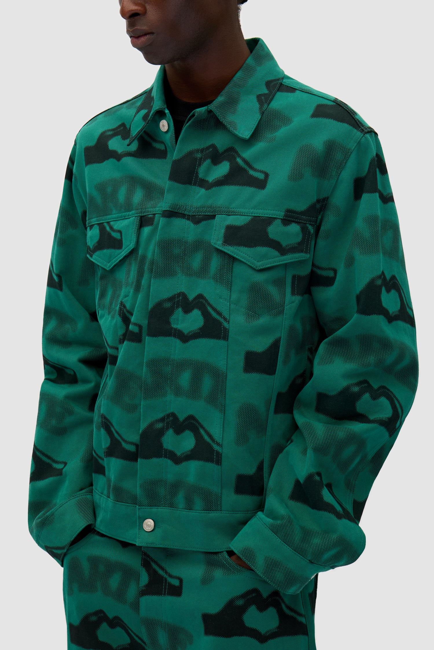 Heart Printed Jacket - Green - Image 7