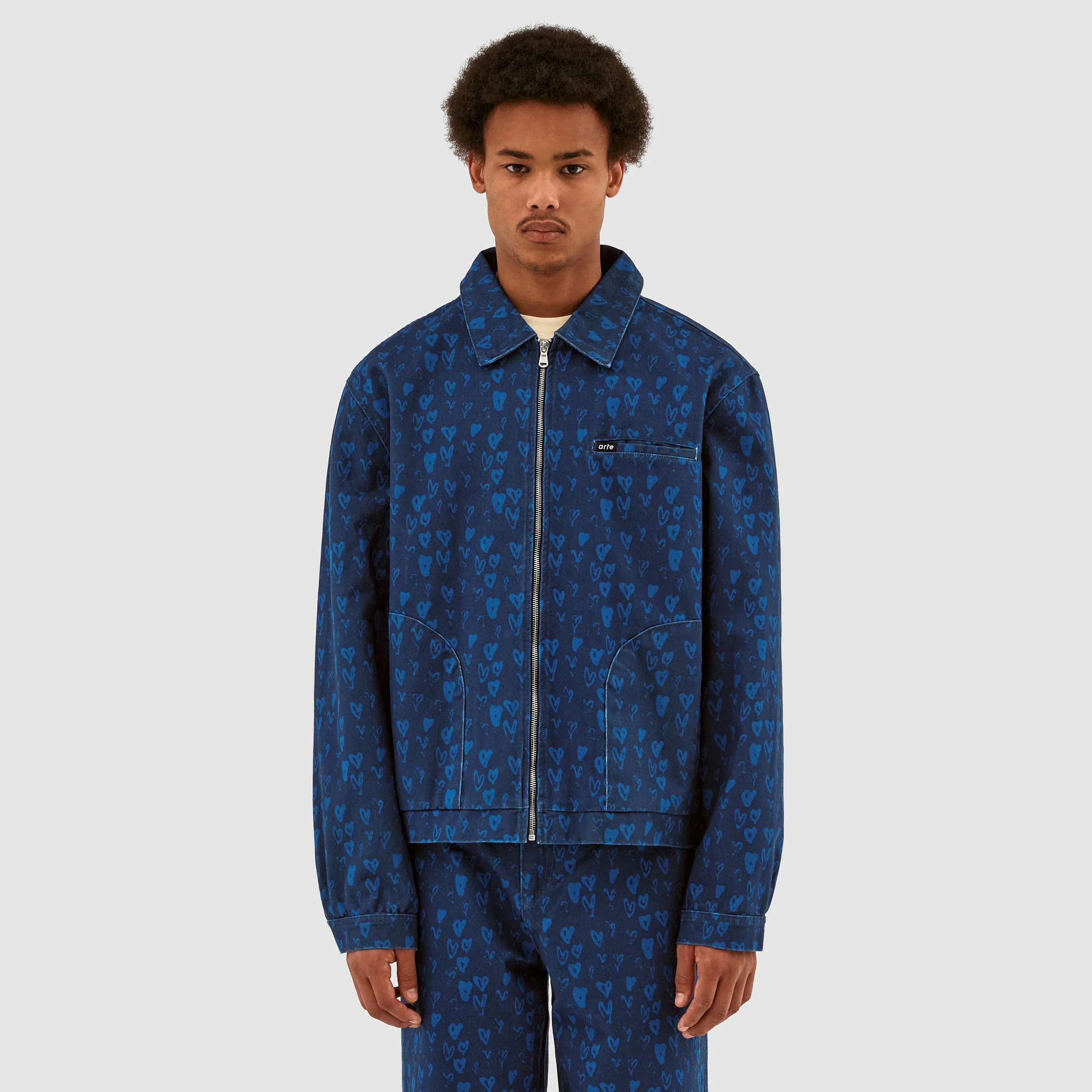 Jean Allover Heart Jacket - Navy/Blue