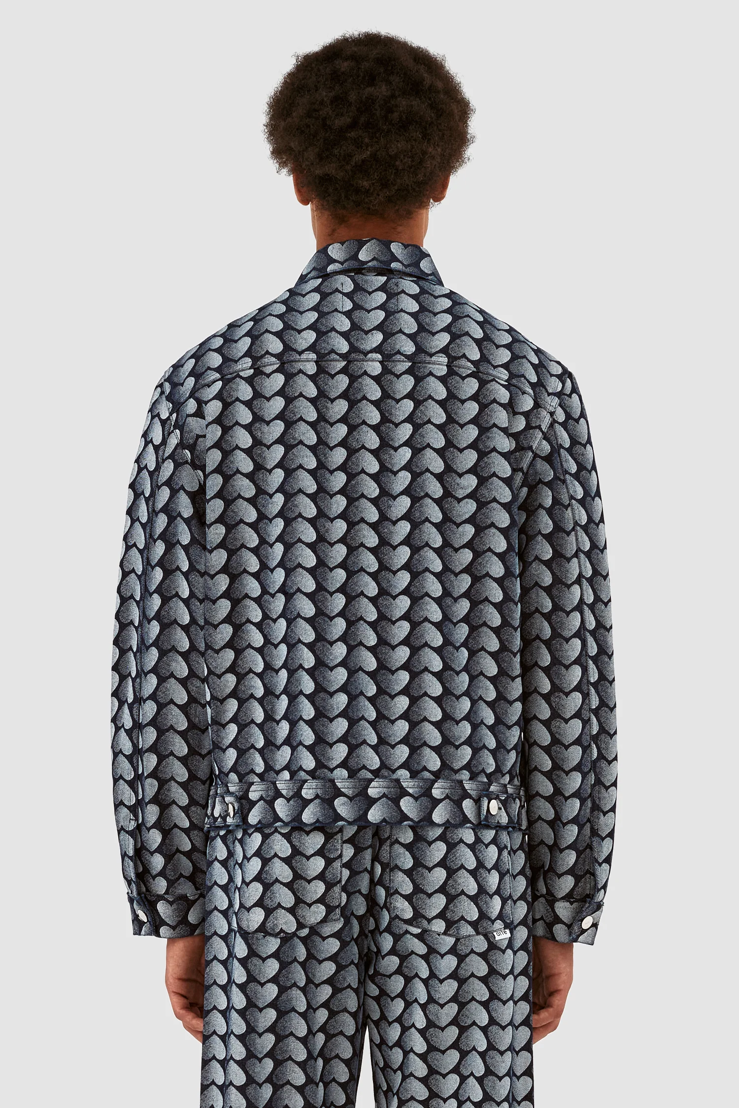 Jean Allover Heart Jacket - Washed Denim - Image 3