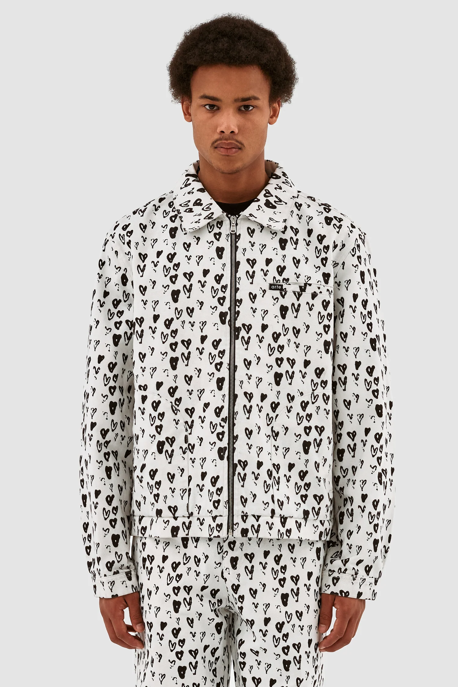Jean Allover Heart Jacket - White/Black - Image 2