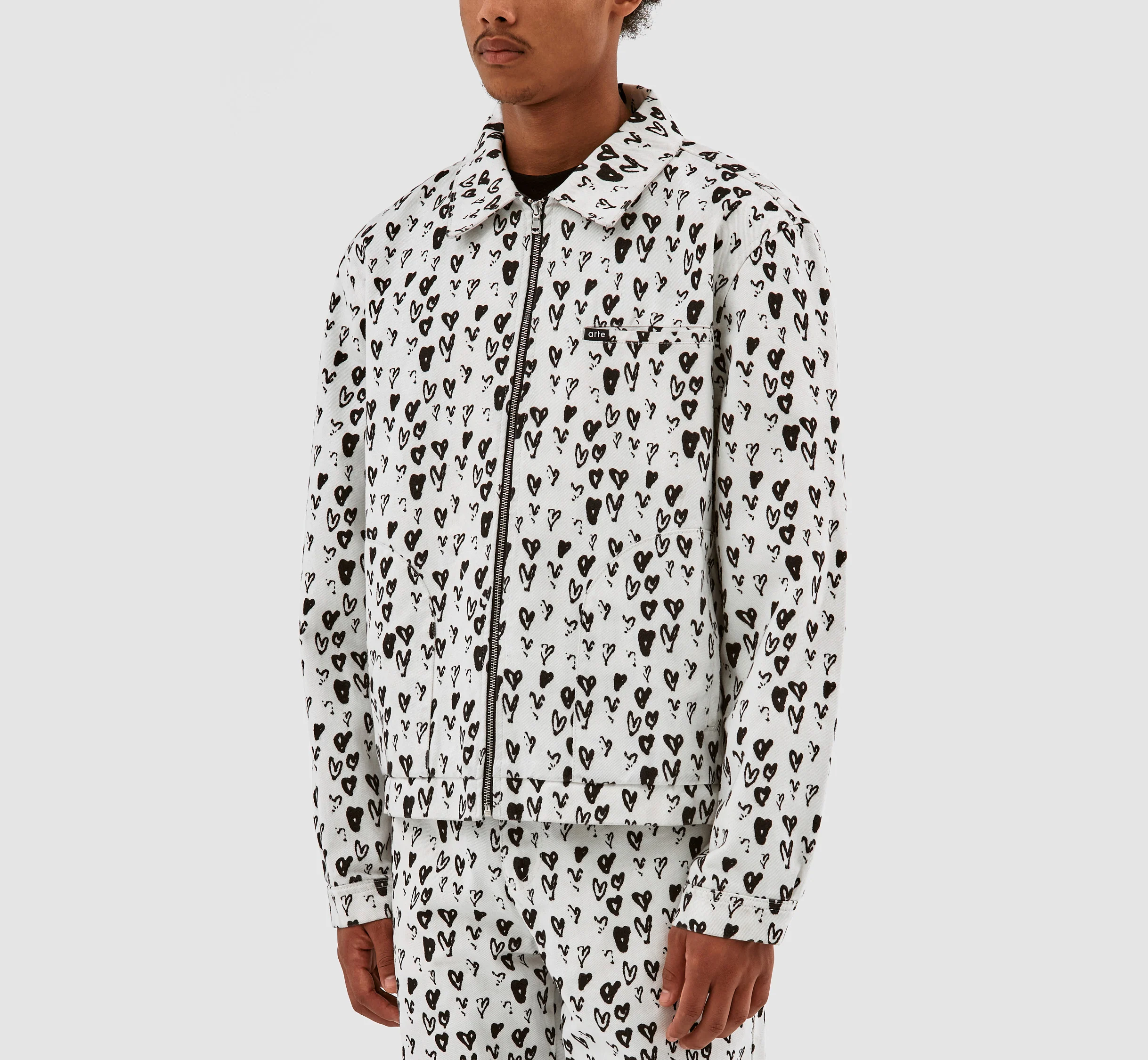 Jean Allover Heart Jacket - White/Black - Image 4