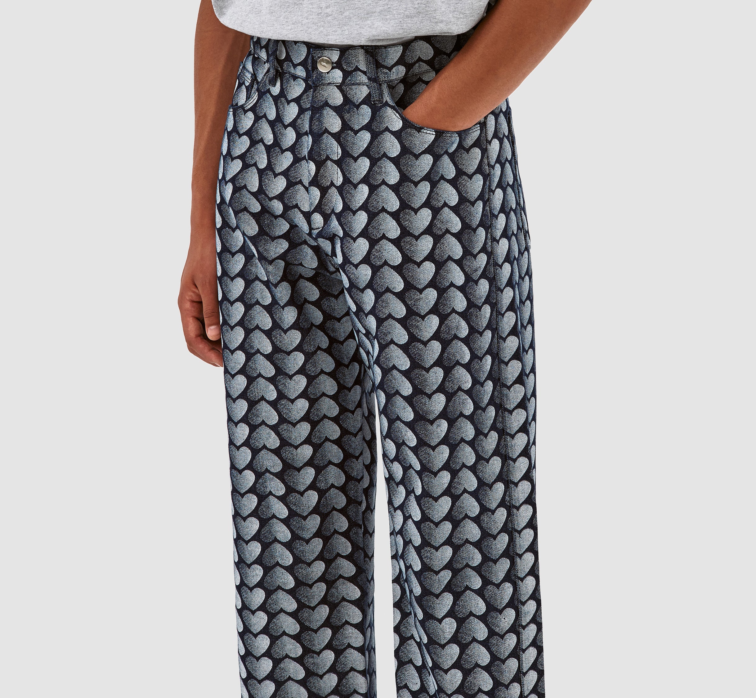 Jean Allover Heart Pants - Washed Denim - Image 4