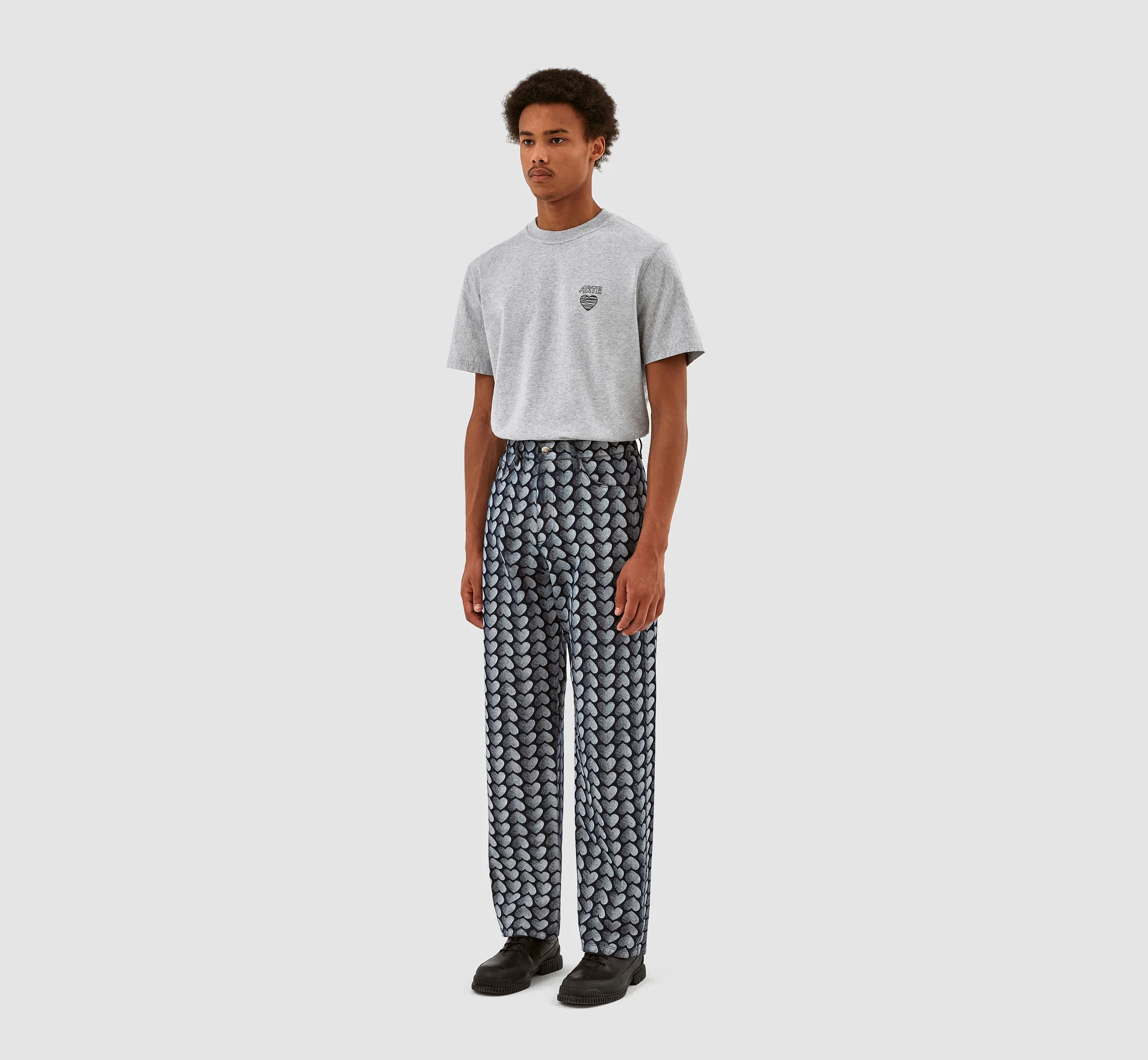 Jean Allover Heart Pants - Washed Denim - Image 7