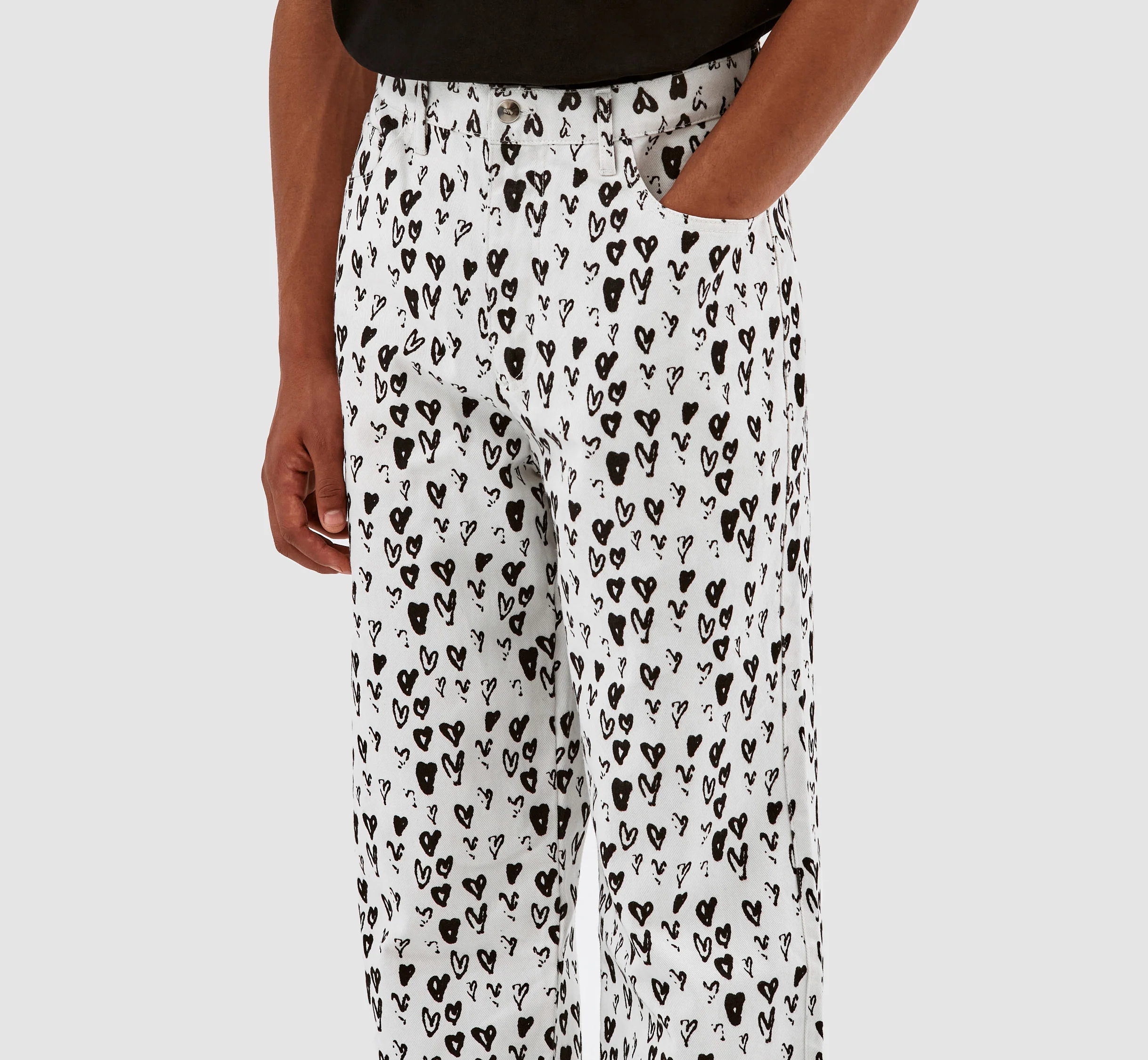 Jean Allover Heart Pants - White/Black - Image 4