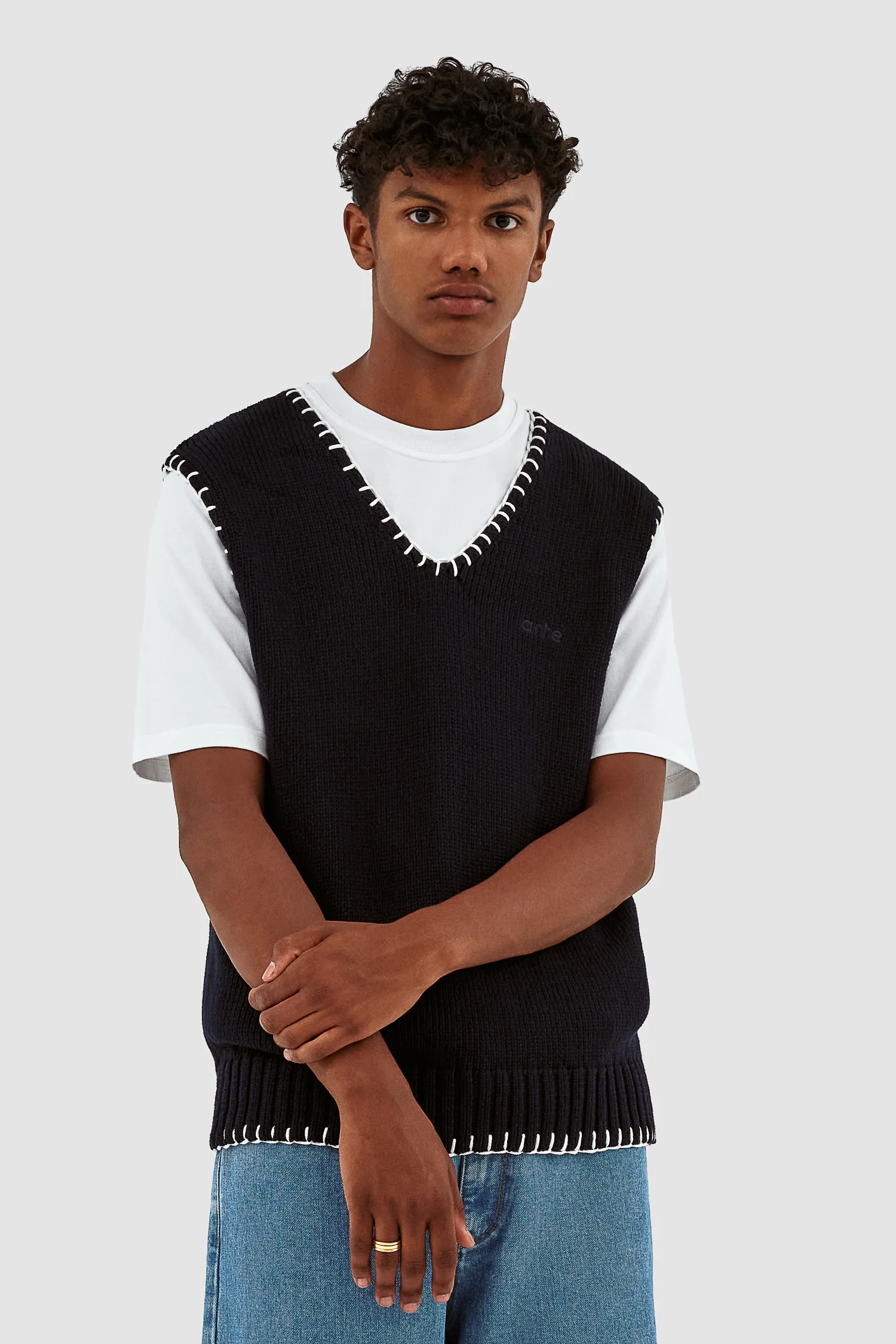 Karl Stitching Vest - Navy - Image 2