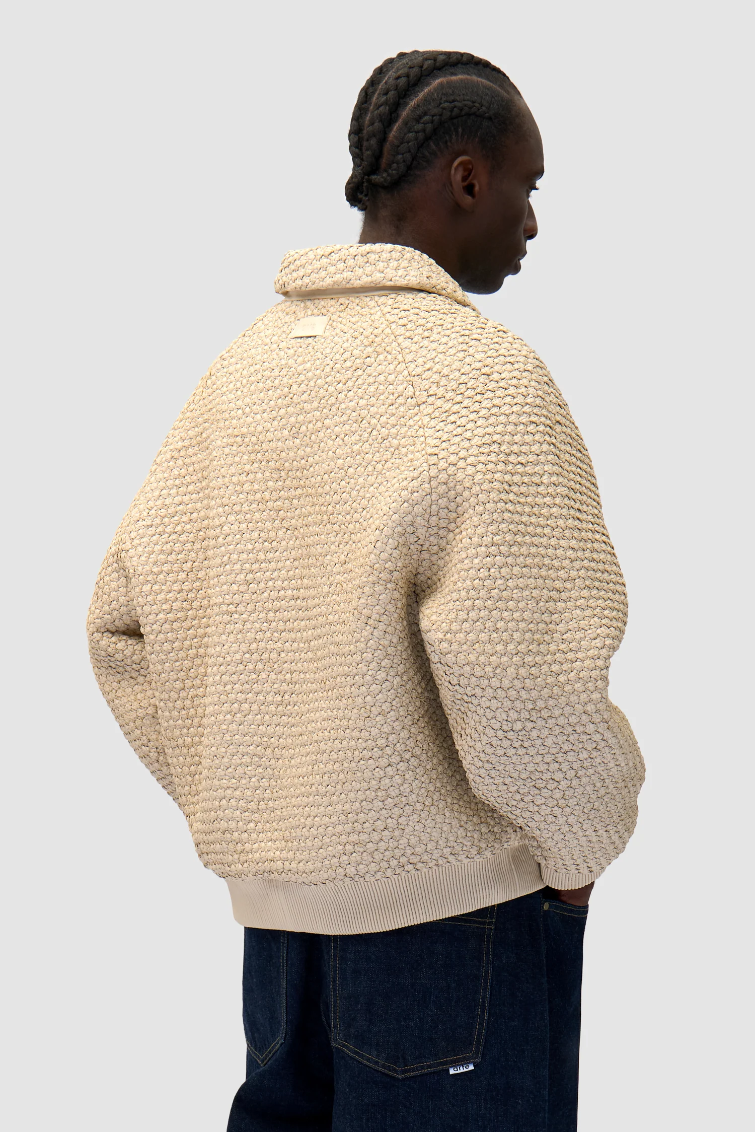 Leather Braided Jacket - Cream - Image 3