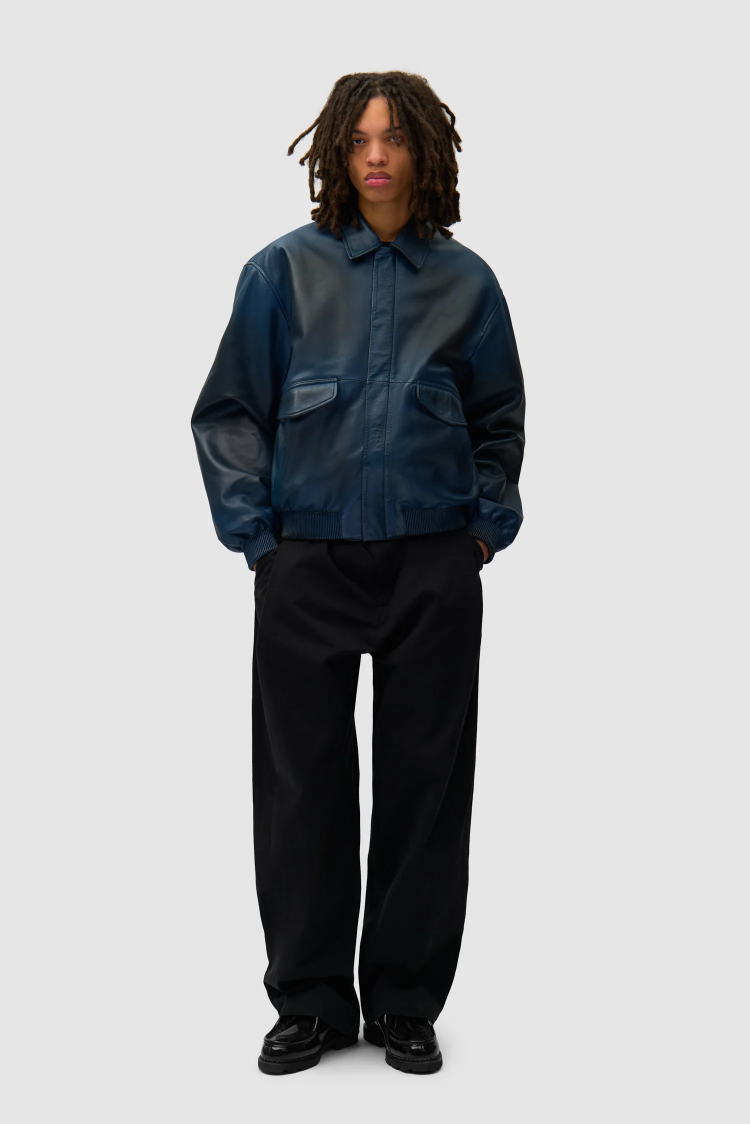 Leather Fade Jacket - Navy - Image 4
