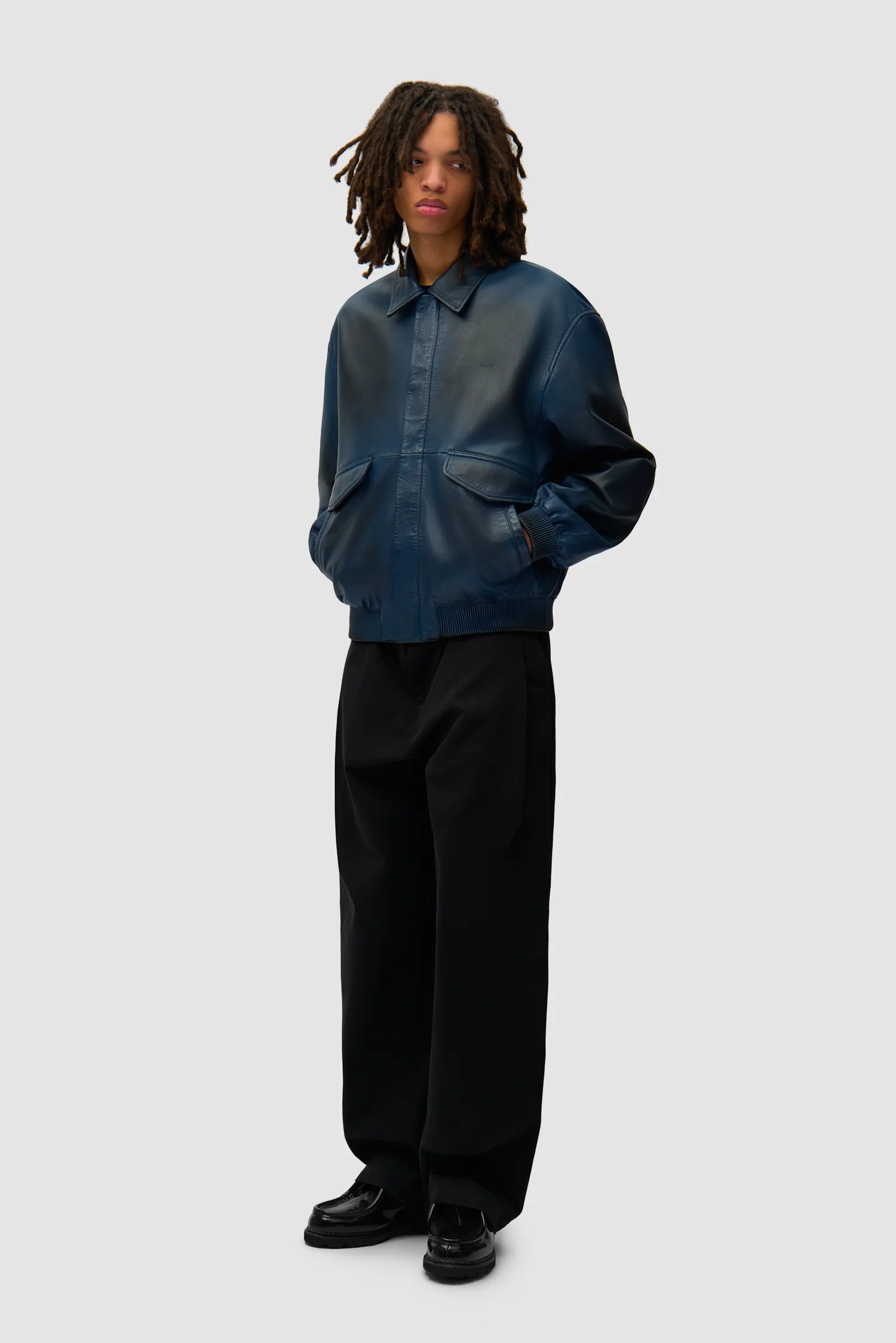 Leather Fade Jacket - Navy - Image 5