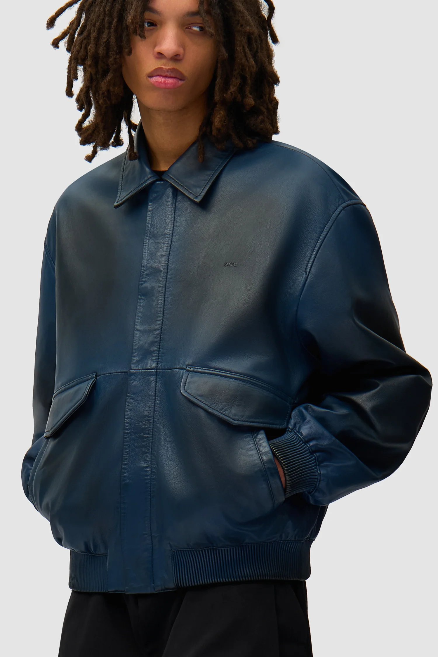 Leather Fade Jacket - Navy - Image 7