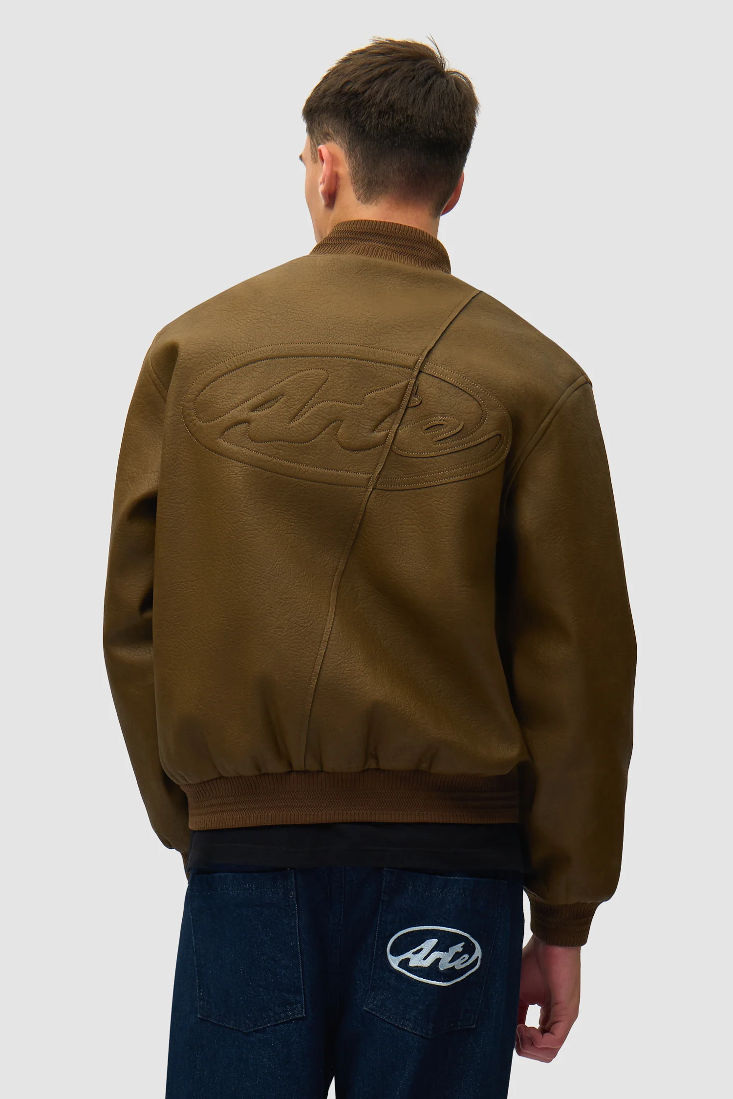 Leather Varsity Jacket - Brown - Image 2