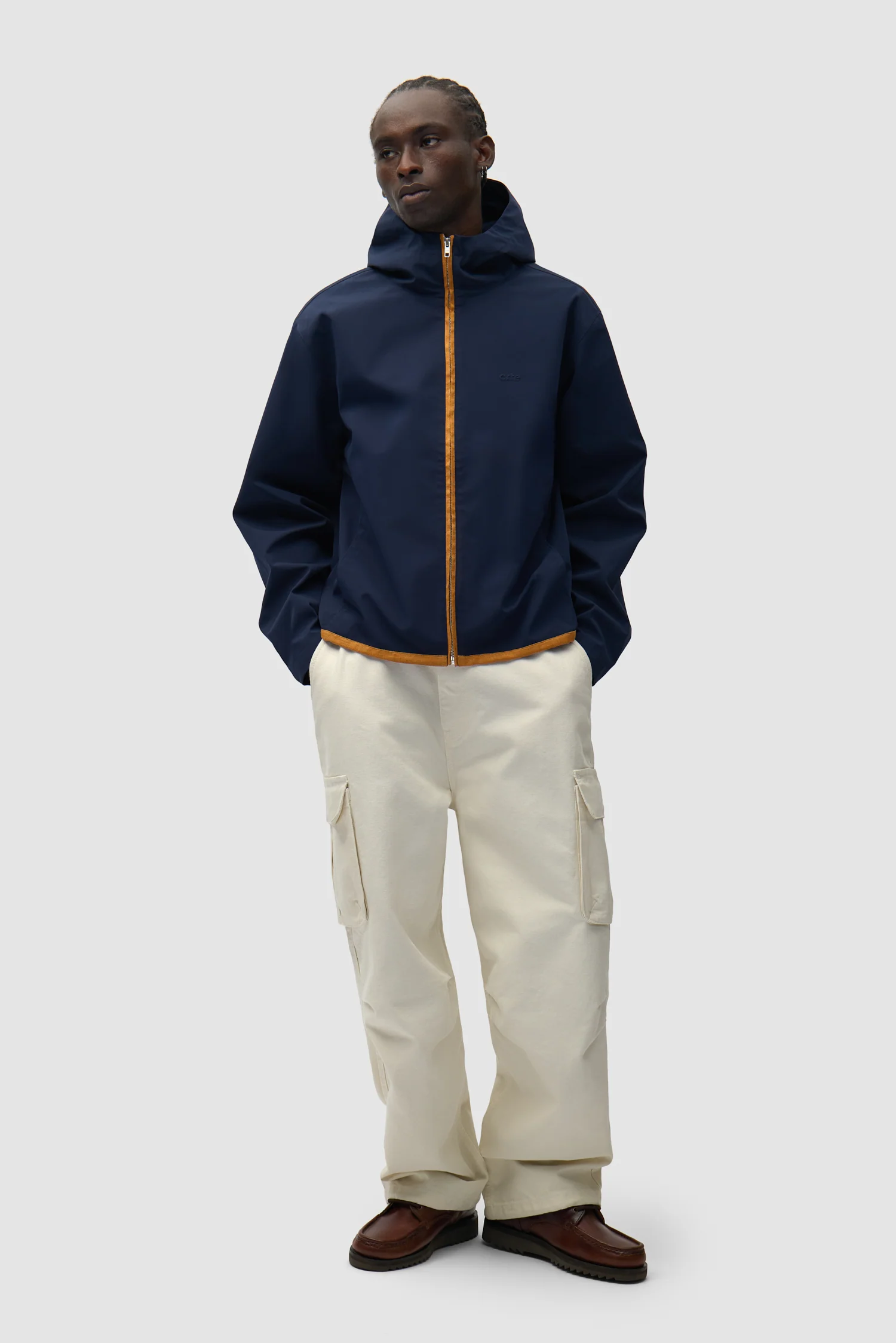 Linen Tape Hooded Jacket - Navy - Image 4