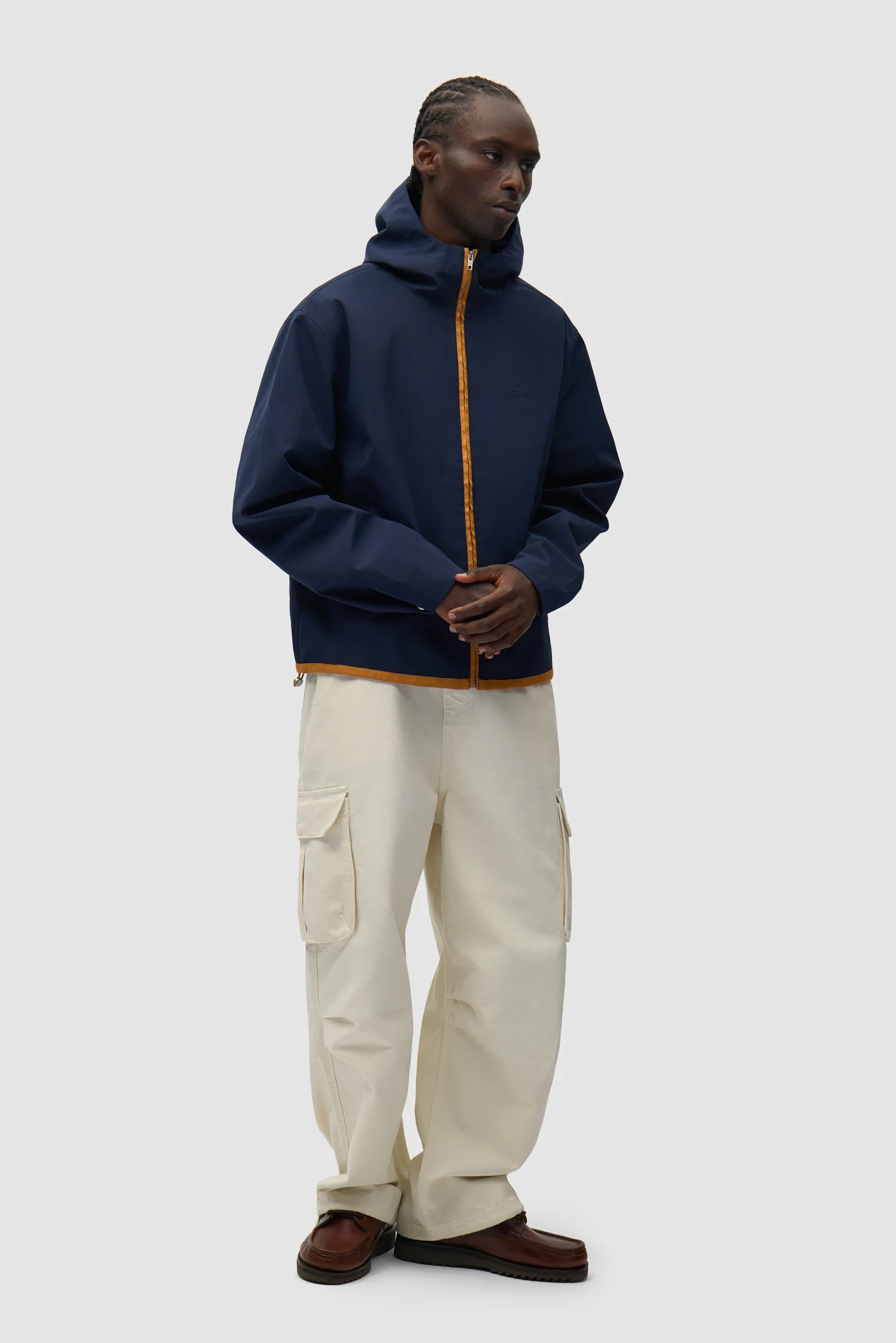 Linen Tape Hooded Jacket - Navy - Image 5