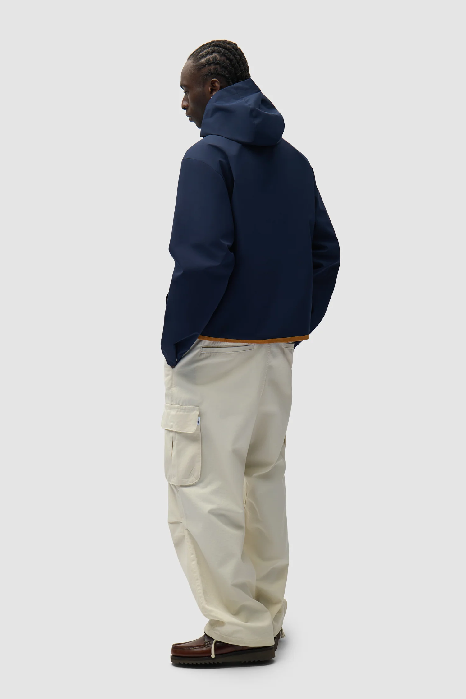 Linen Tape Hooded Jacket - Navy - Image 6