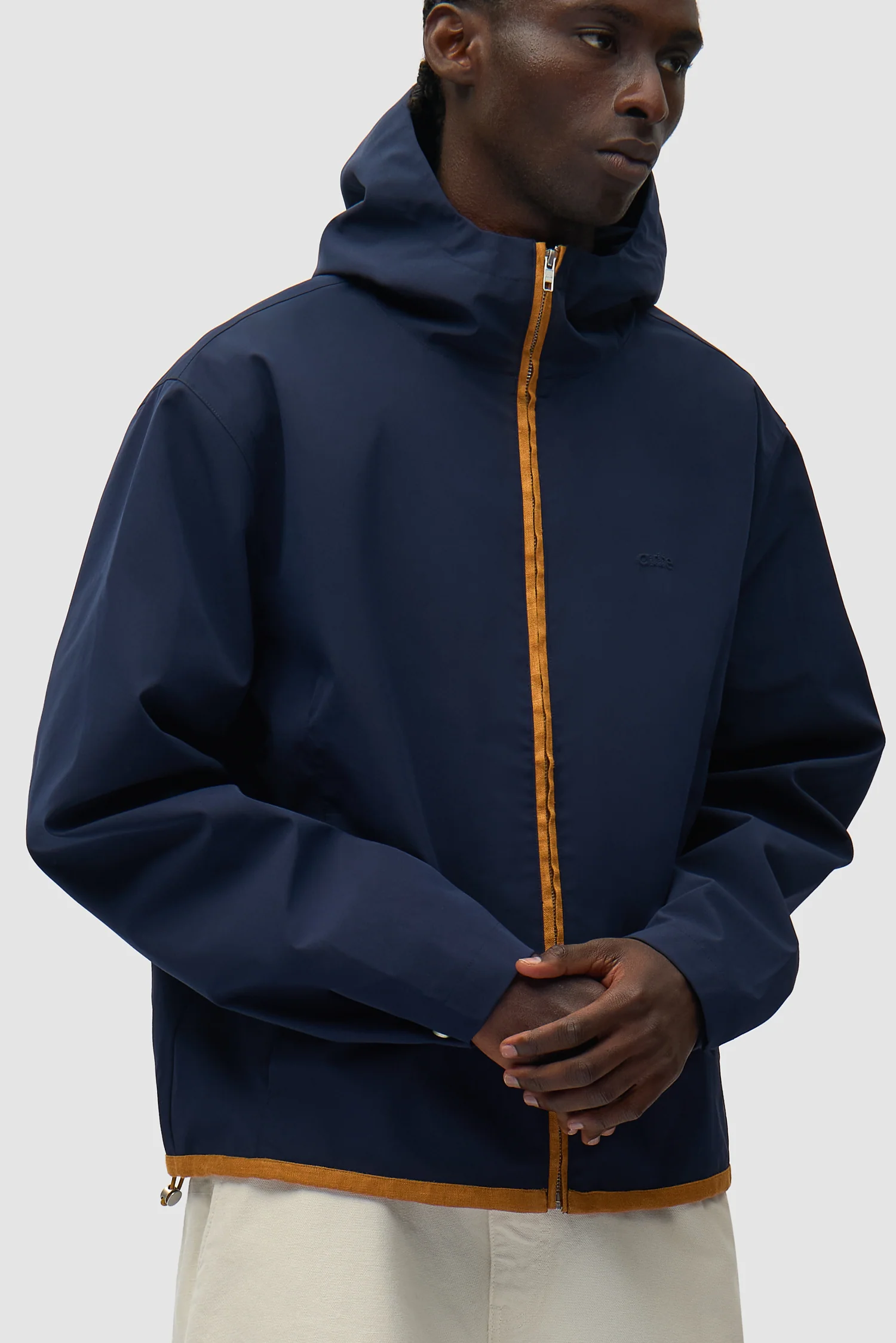 Linen Tape Hooded Jacket - Navy - Image 7